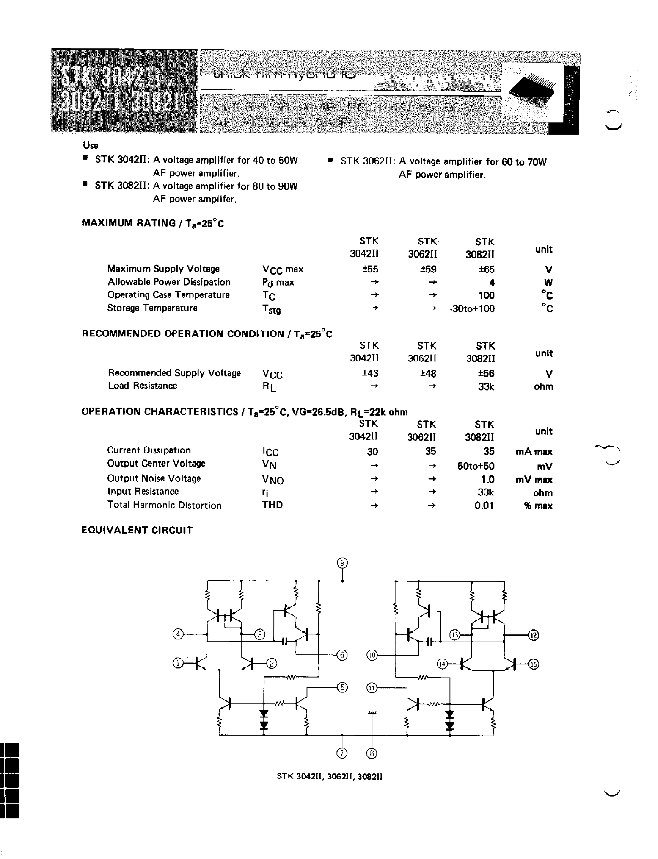 Datasheet STK3042II - VOLTAGE AMP FOR 40 TO SOW AF POWER AMP page 1