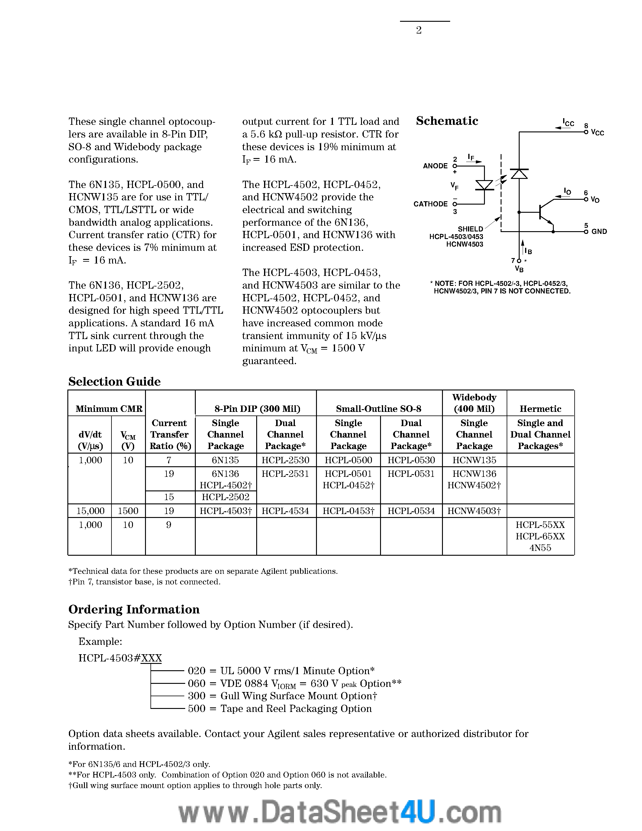 Datasheet HCPL-0452 - (HCPL-xxxx) Single Channel / High Speed Optocouplers page 2