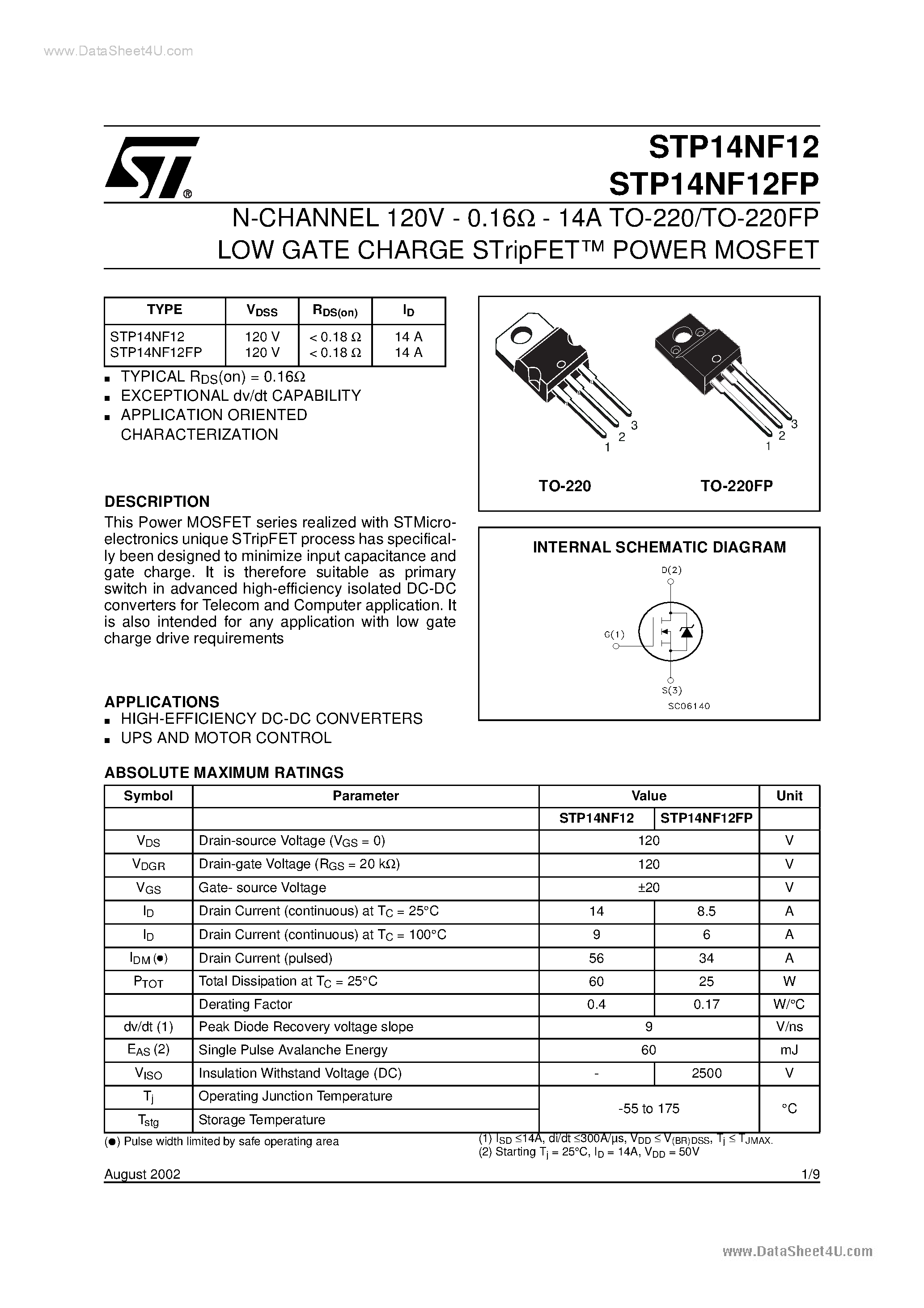 Datasheet P14NF12 - Search -----> STP14NF12 page 1
