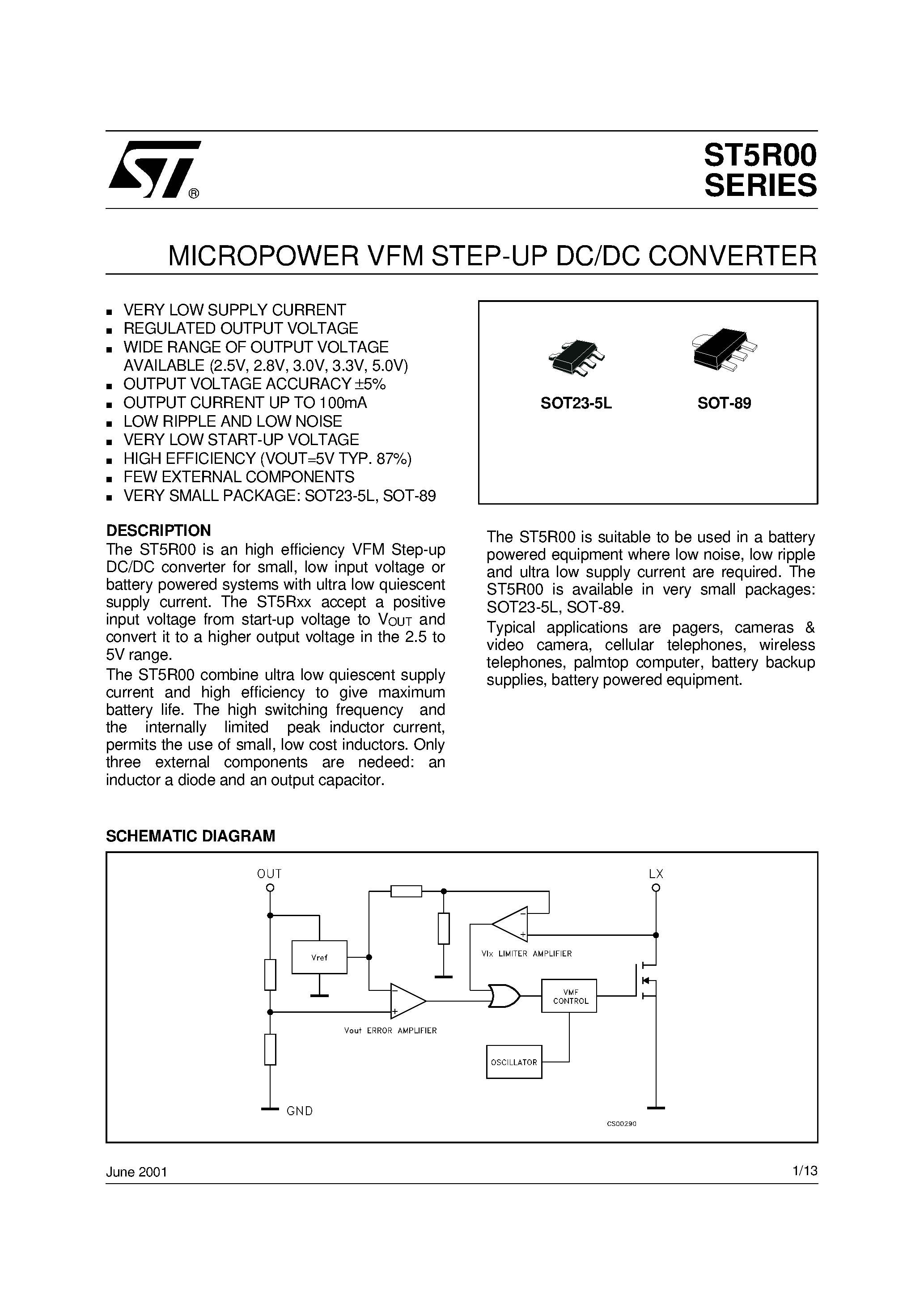 Даташит ST5R00 - (ST5R00 Series) MICROPOWER VFM STEP-UP DC/DC CONVERTER страница 1