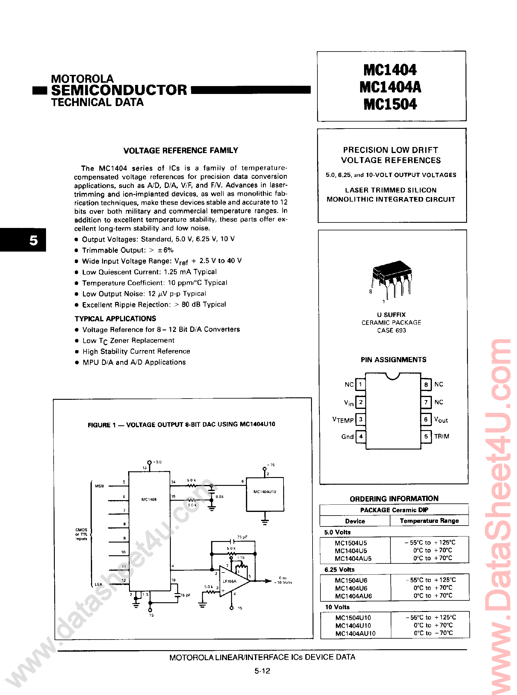 Даташит MC1404 - (MC1504 / MC1404) Voltage Reference Family страница 1