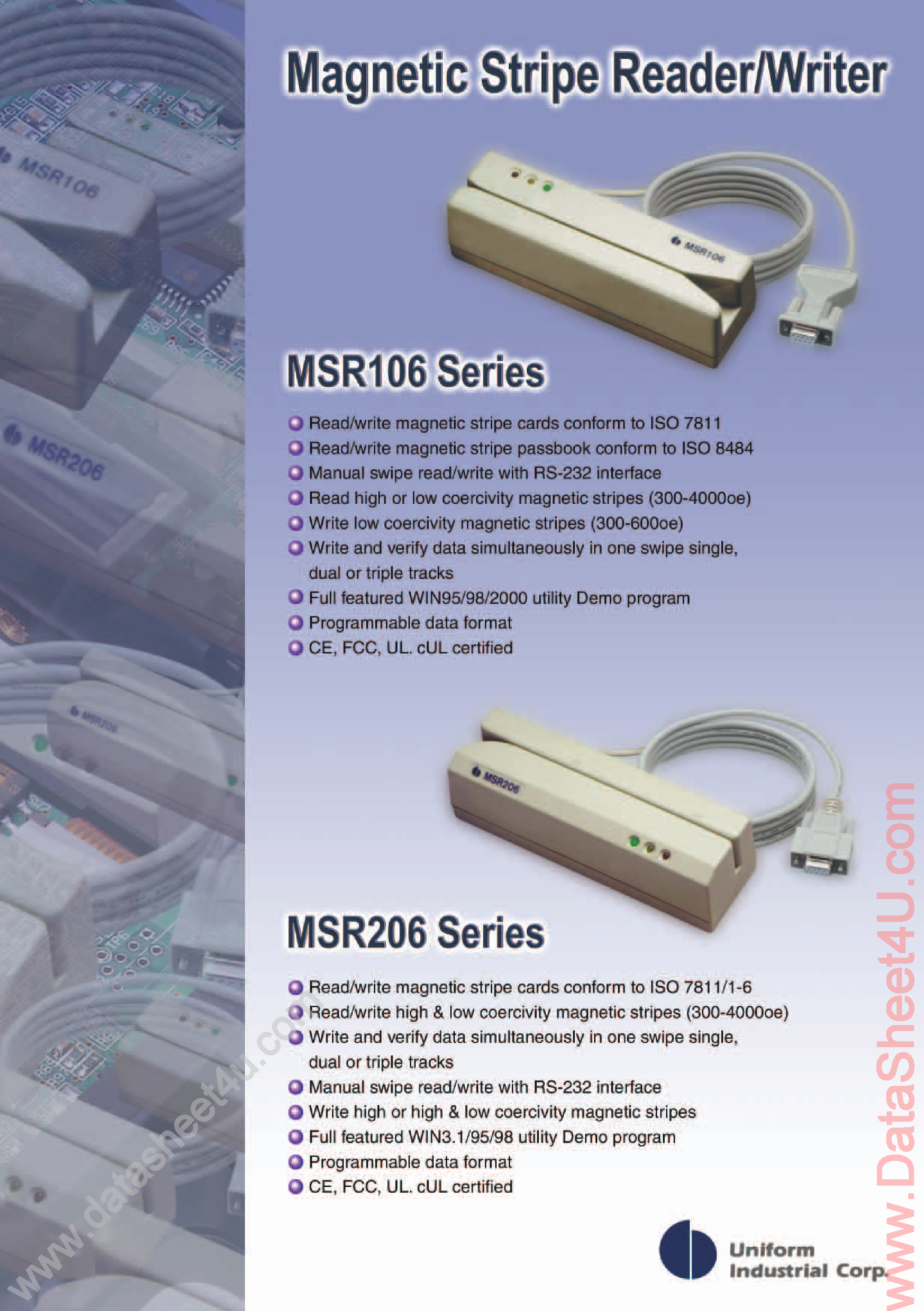 Datasheet MSR106 - (MSR106 / MSR206) Read/Write Magnetic Stripe Cards page 1