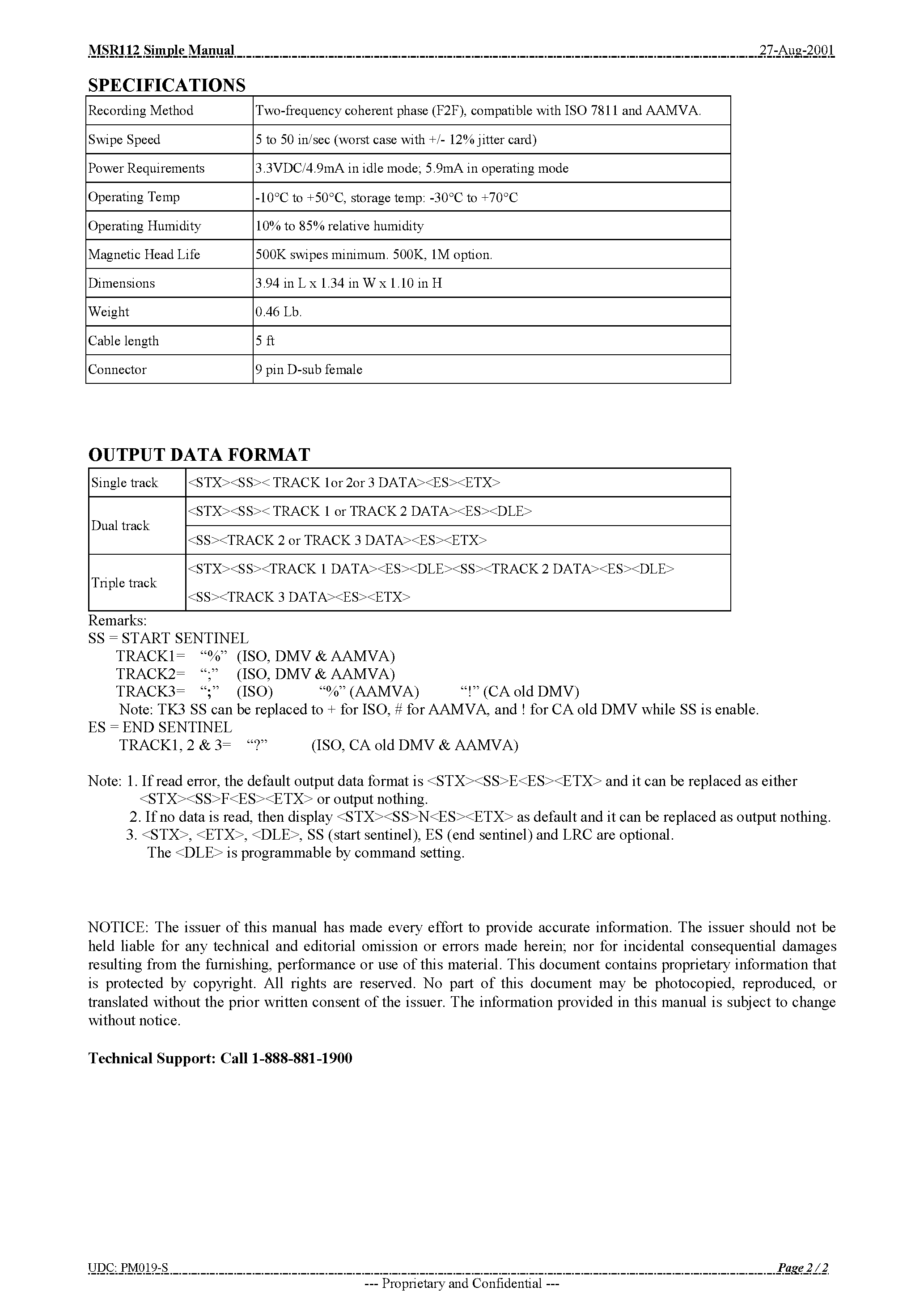 Datasheet MSR112 - Port Powered Magnetic Card Reader page 2