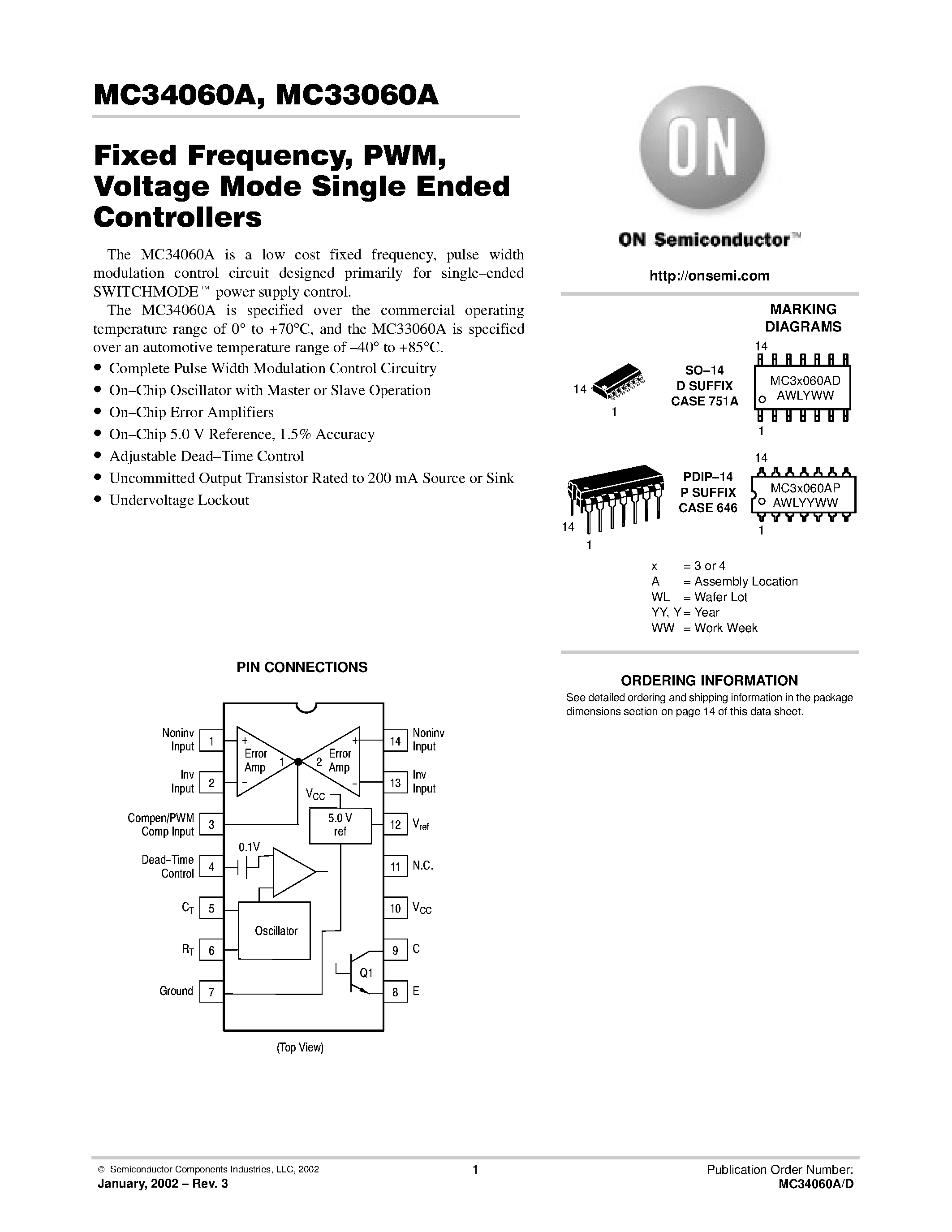 Datasheet MC33060A - (MC33060A / MC34060A) PRECISION SWITCHMODE PULSE WIDTH MODULATOR CONTROL CIRCUIT page 1