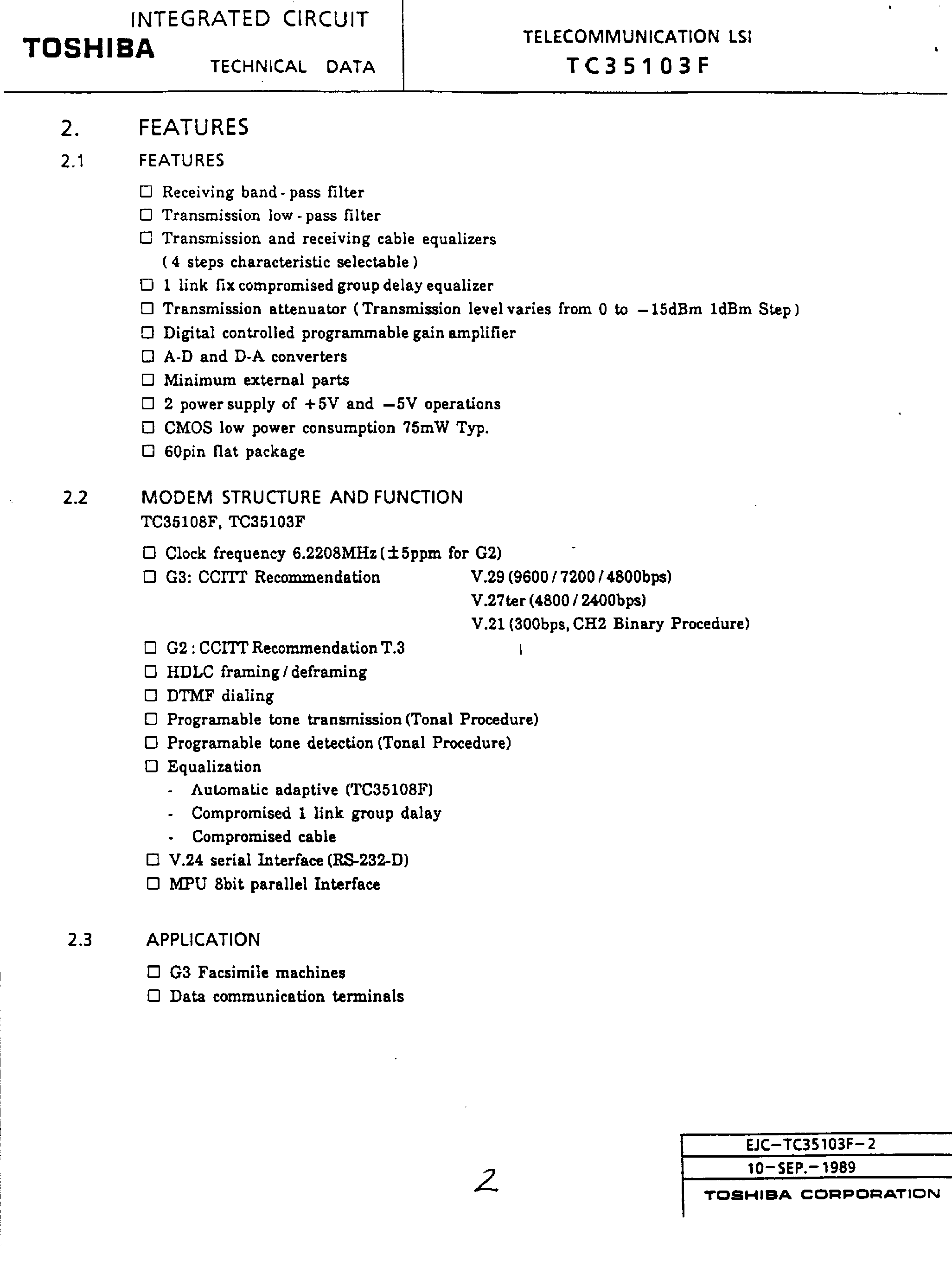 Datasheet TC35103F - Modem Analog Front End page 2