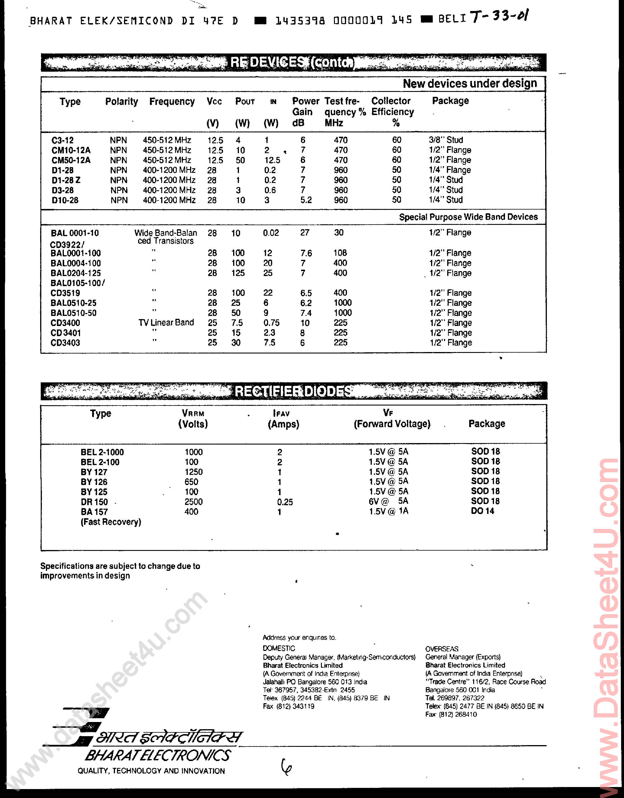 Datasheet BY126 - RECTIFIER DIODE page 1