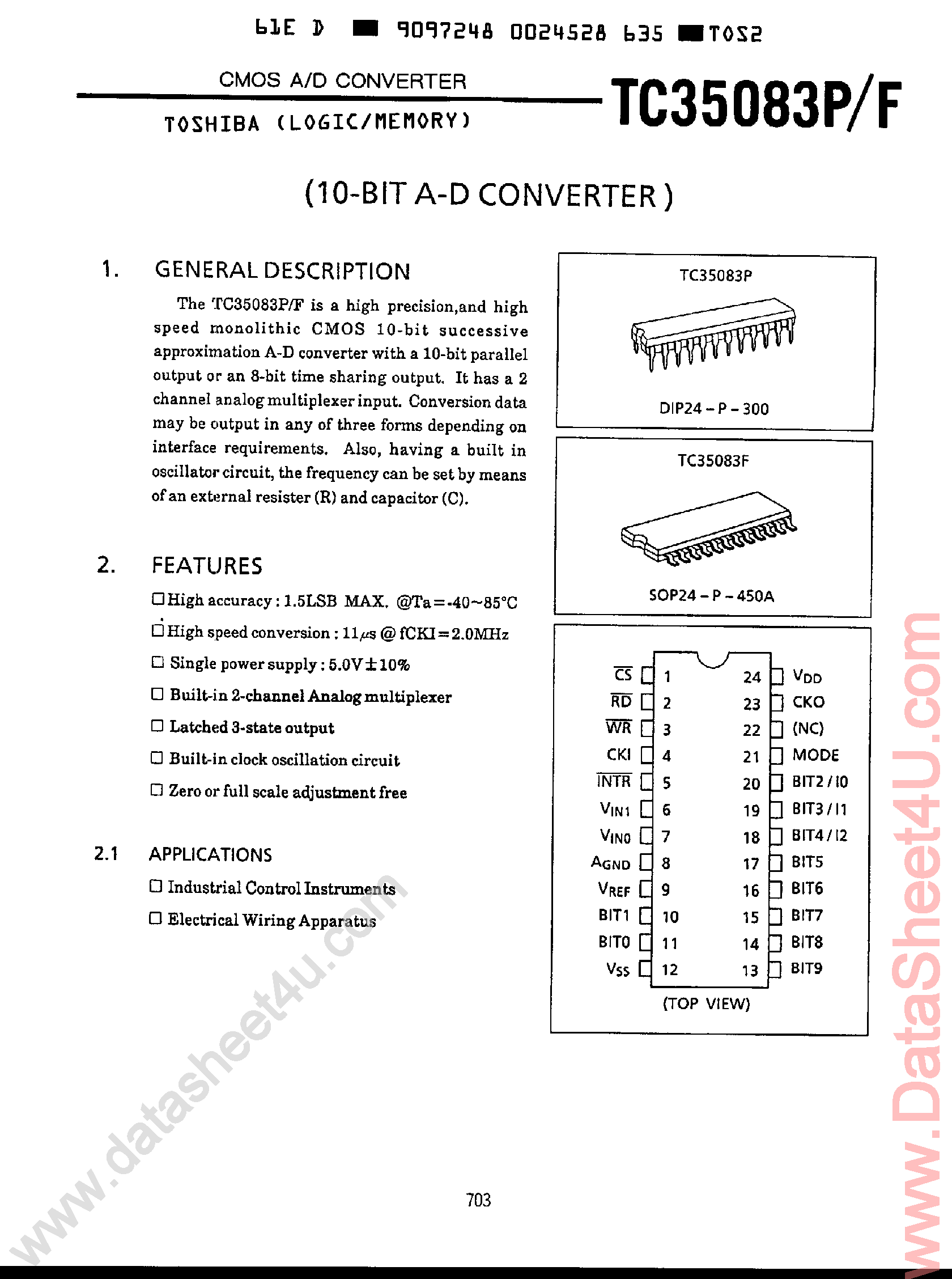 Datasheet TC35083F - 10-Bit A/D Converter page 1