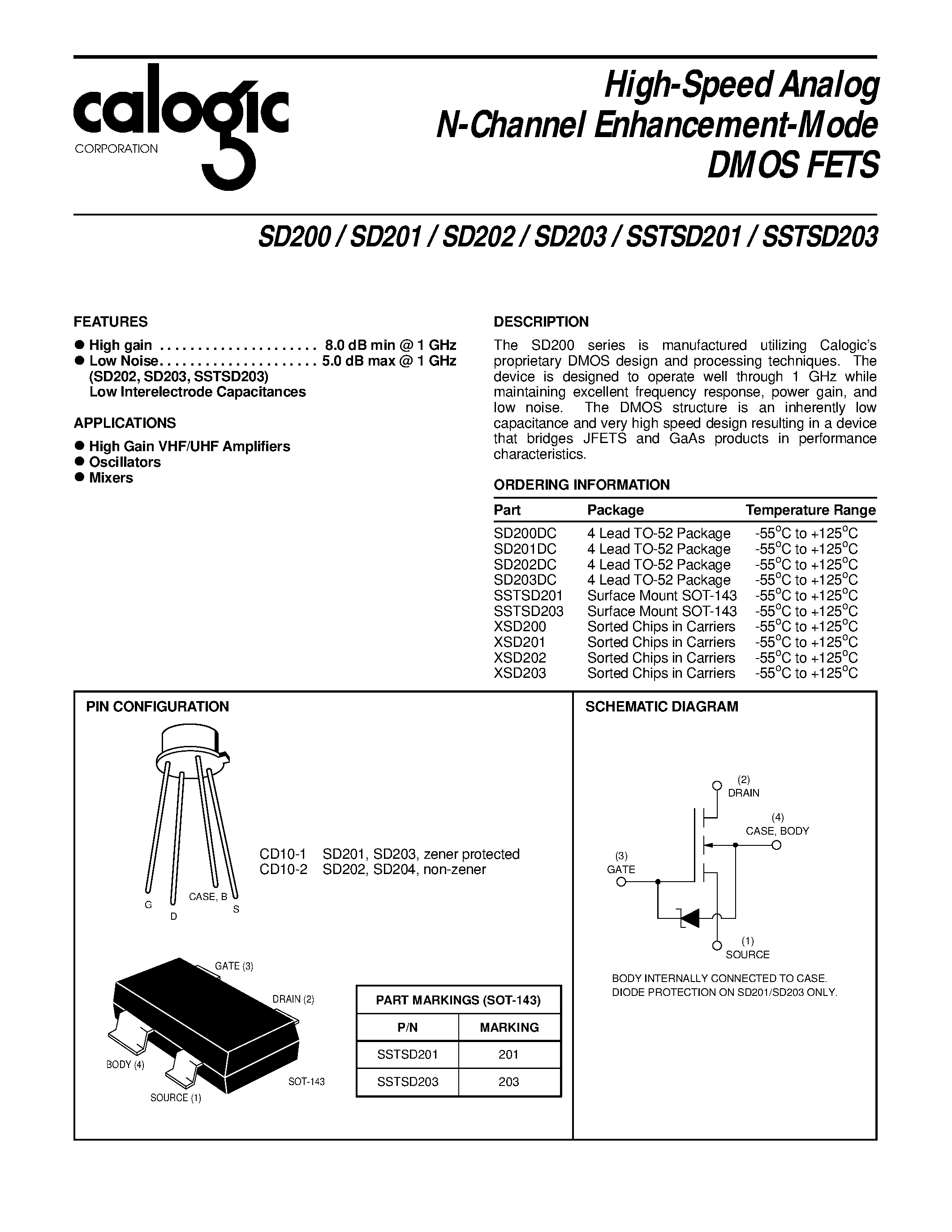 Даташит SD200 - (SD200 - SD203) High-Speed Analog N-Channel Enhancement-Mode DMOS FETS страница 1