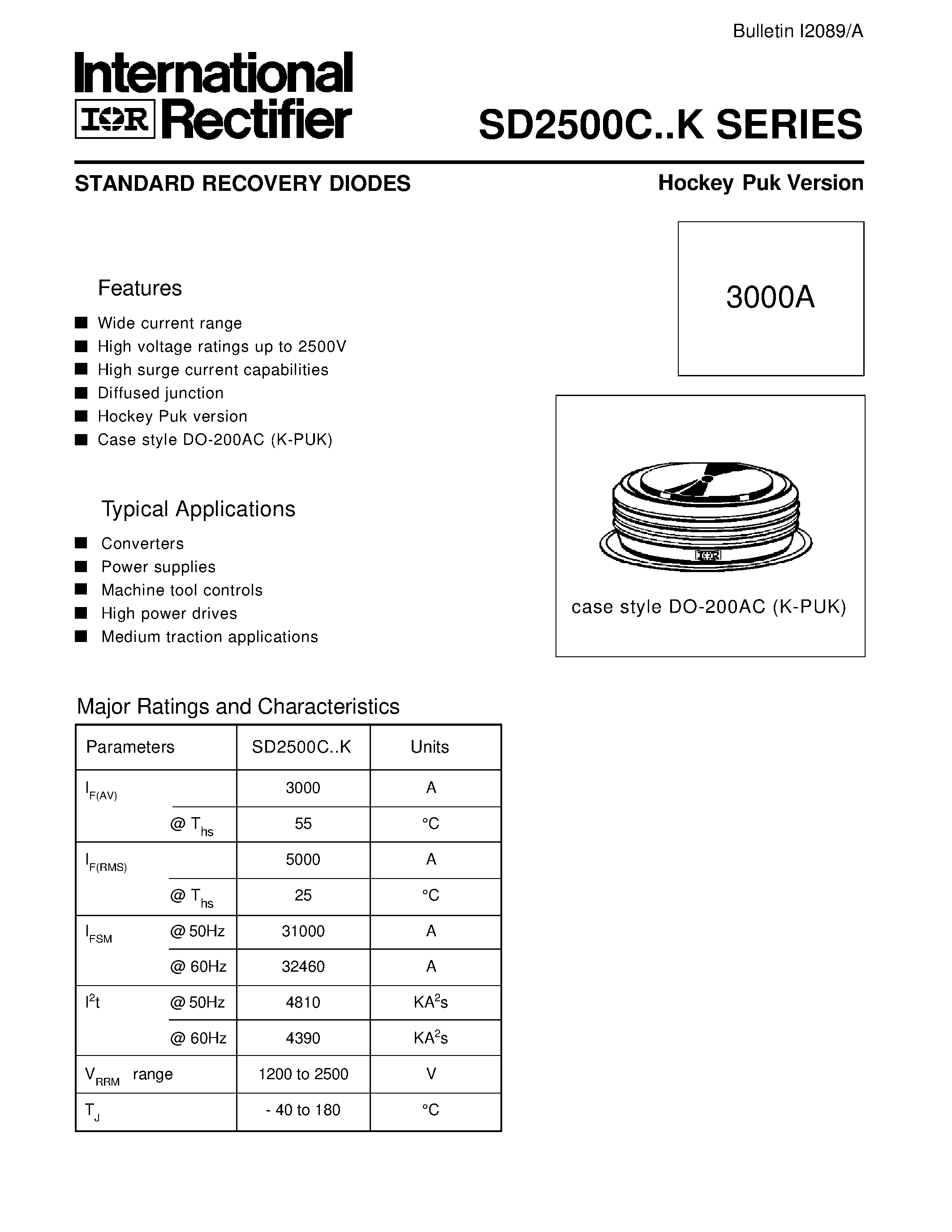 Даташит SD2500C - STANDARD RECOVERY DIODES Hockey Puk Version страница 2