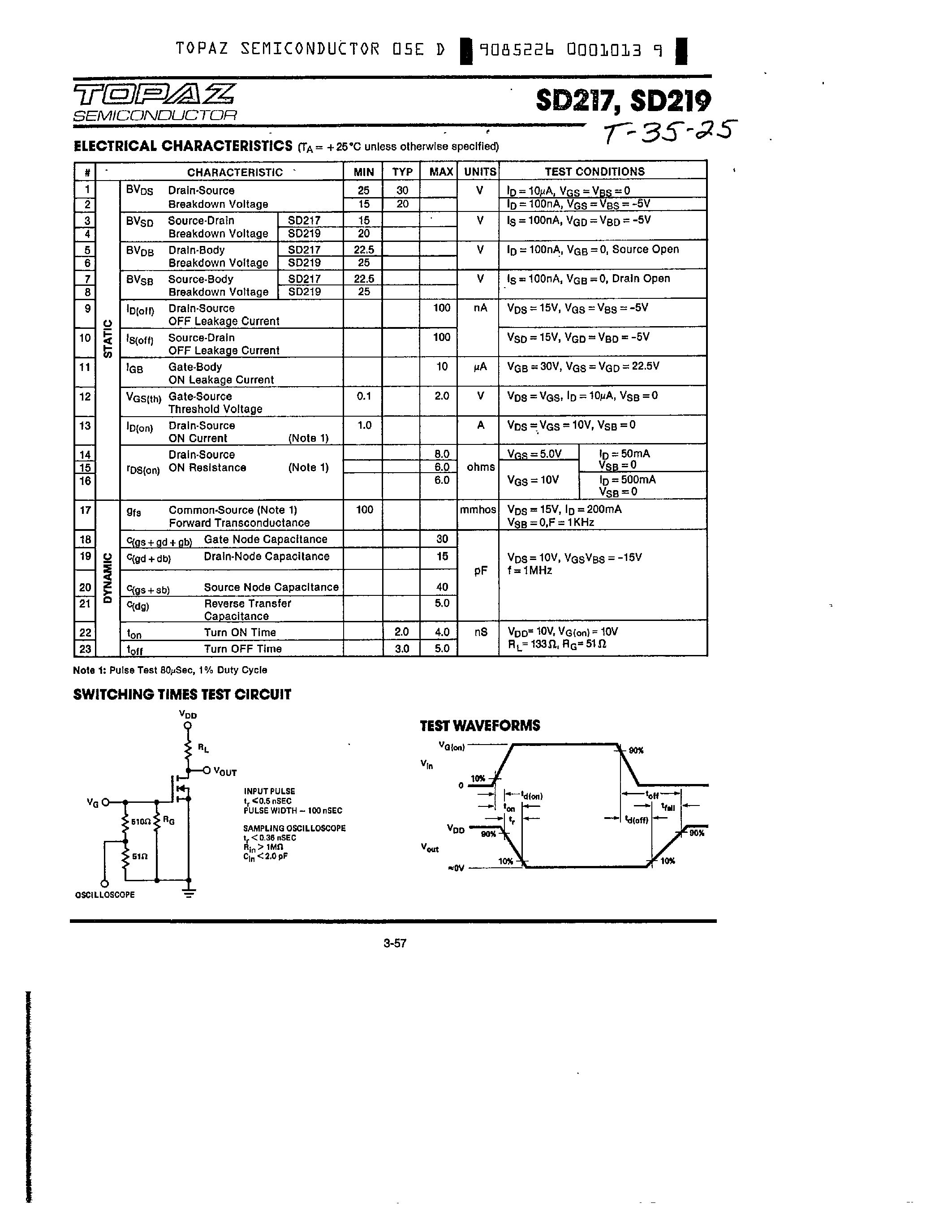 Datasheet SD217 - (SD217 / SD219) N CHANNEL ENHANCEMENT MODE D MOS POWER FET page 2