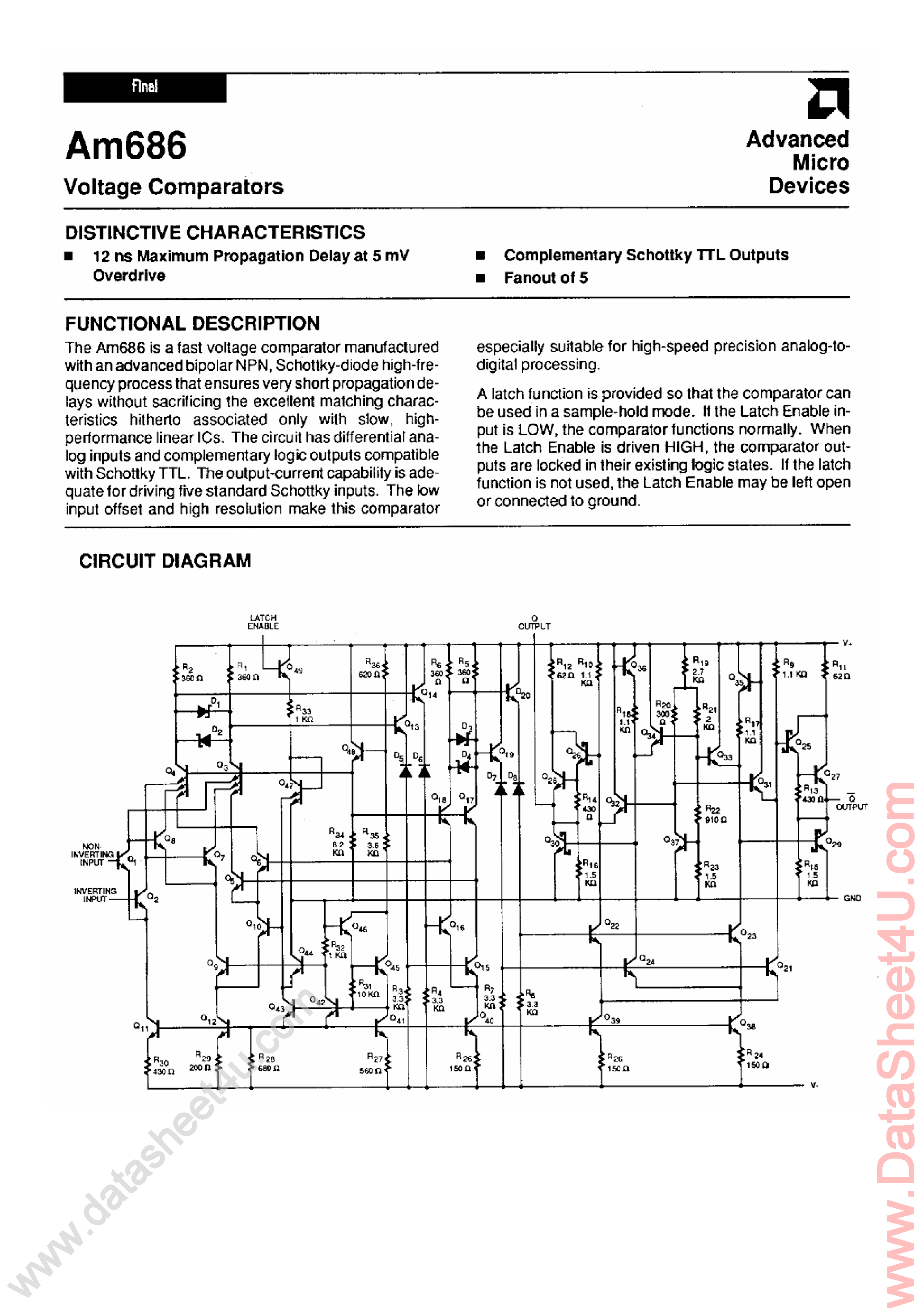 Datasheet AM686 - Voltage Comparators page 1