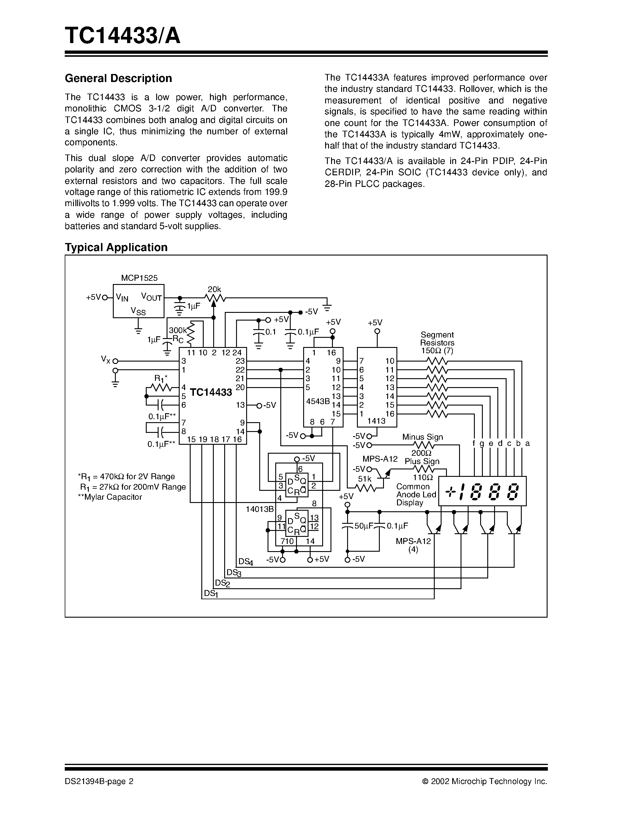 Datasheet TC14433 - 3-1/2 Digital / Analog-to-Digital Converter page 2