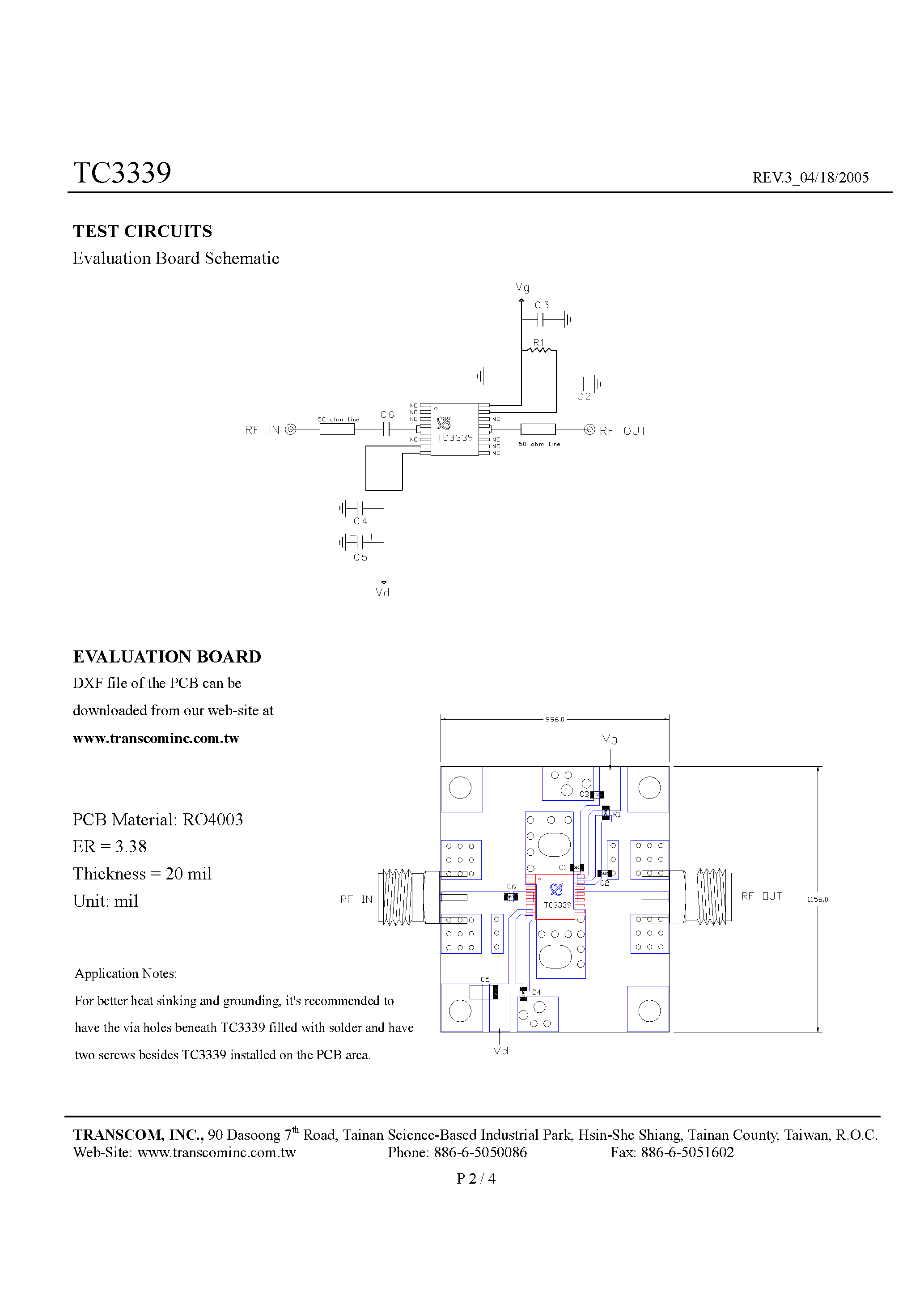 Datasheet TC3339 - 2.9 - 3.7 GHz 1W MMIC page 2