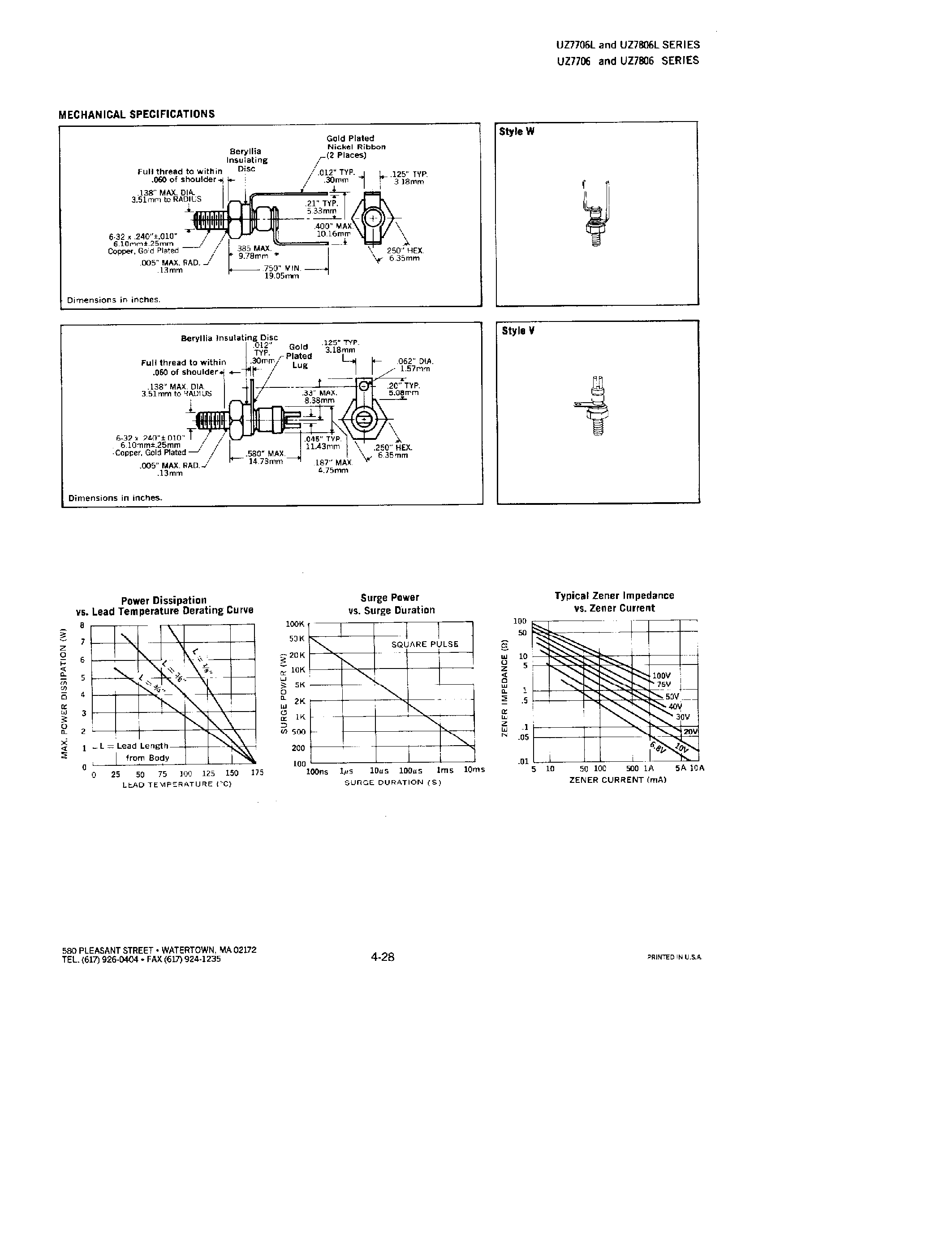 Даташит UZ7706 - POWER ZENERS / 6 Watt / 10 Watt Military страница 2