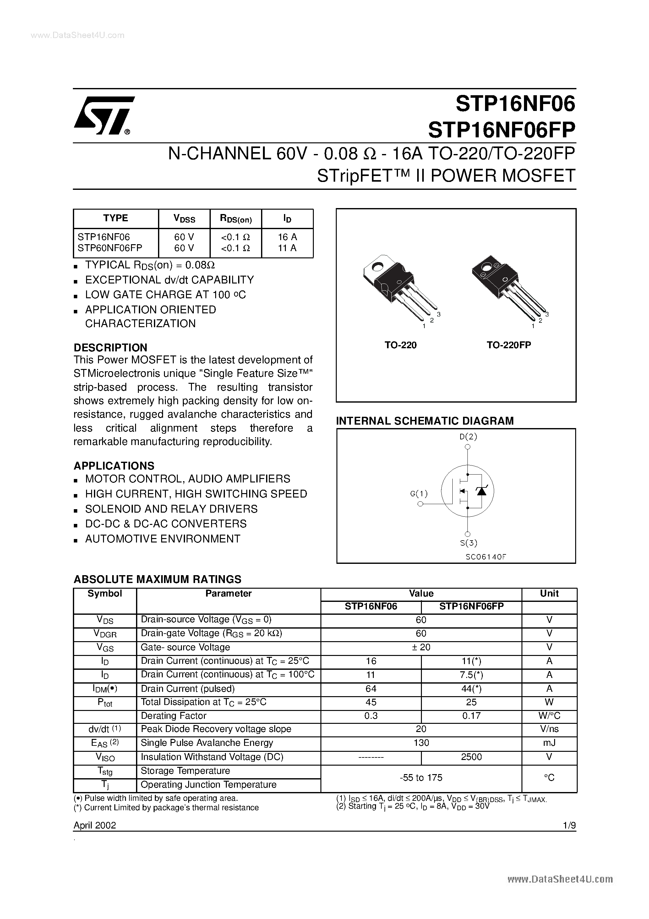 Datasheet P16NF06 - Search -----> STP16NF06 page 1