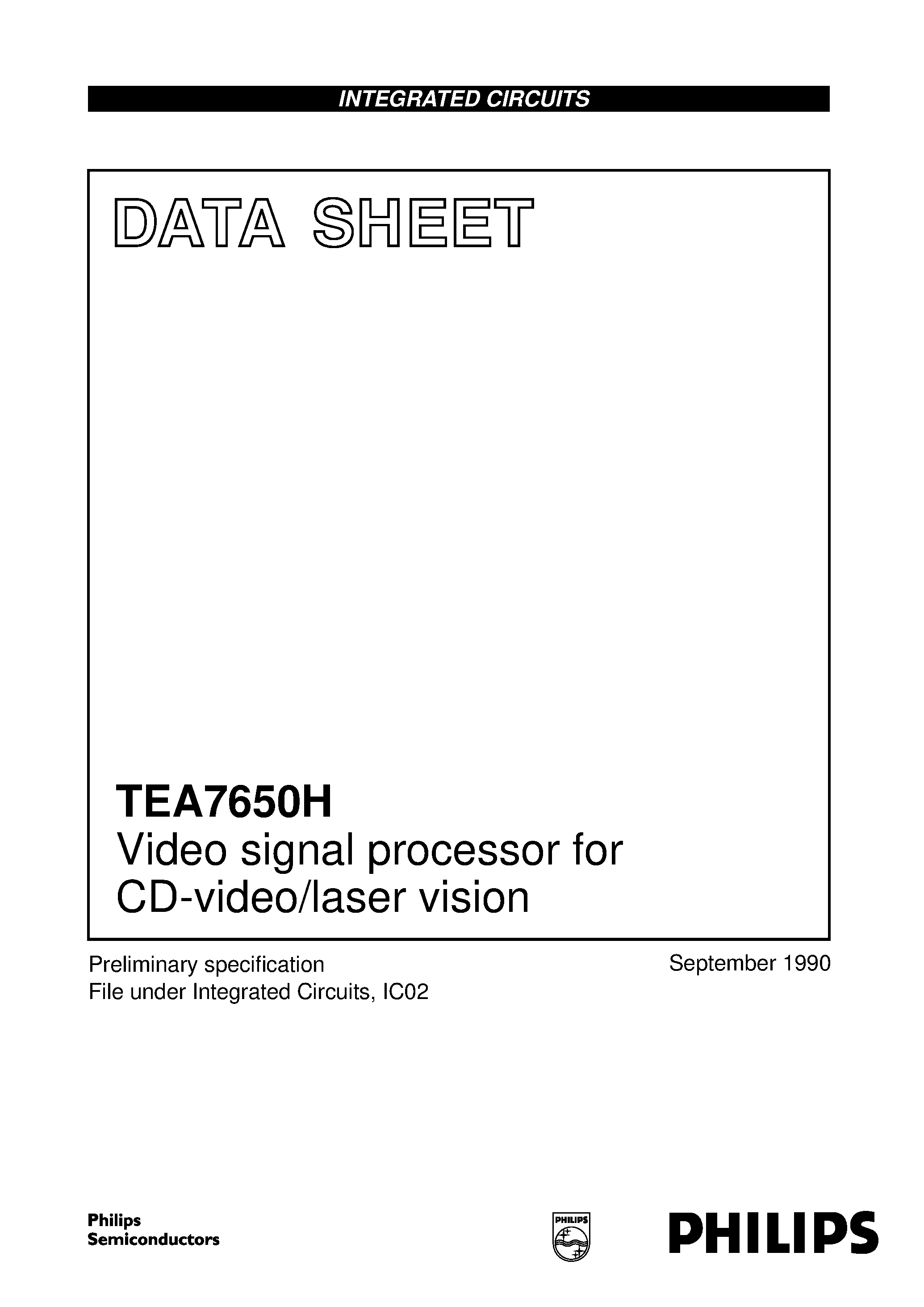 Datasheet TEA7650H - Video signal processor for CD-video/laser vision page 1