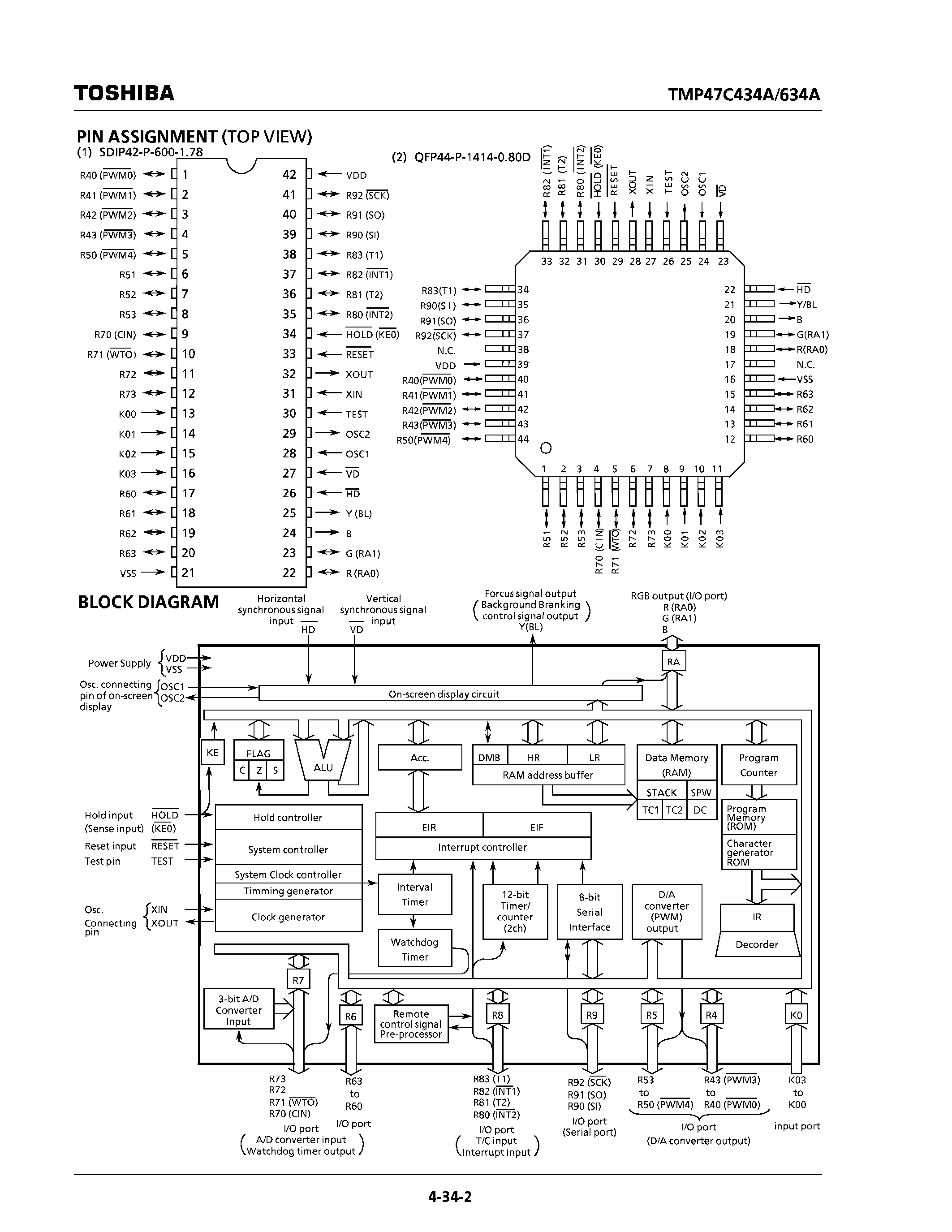 Даташит TMP47C434AF - (TMP47C434AN/AF / TMP47C634AN/AF) CMOS 4-Bit Microcontroller страница 2