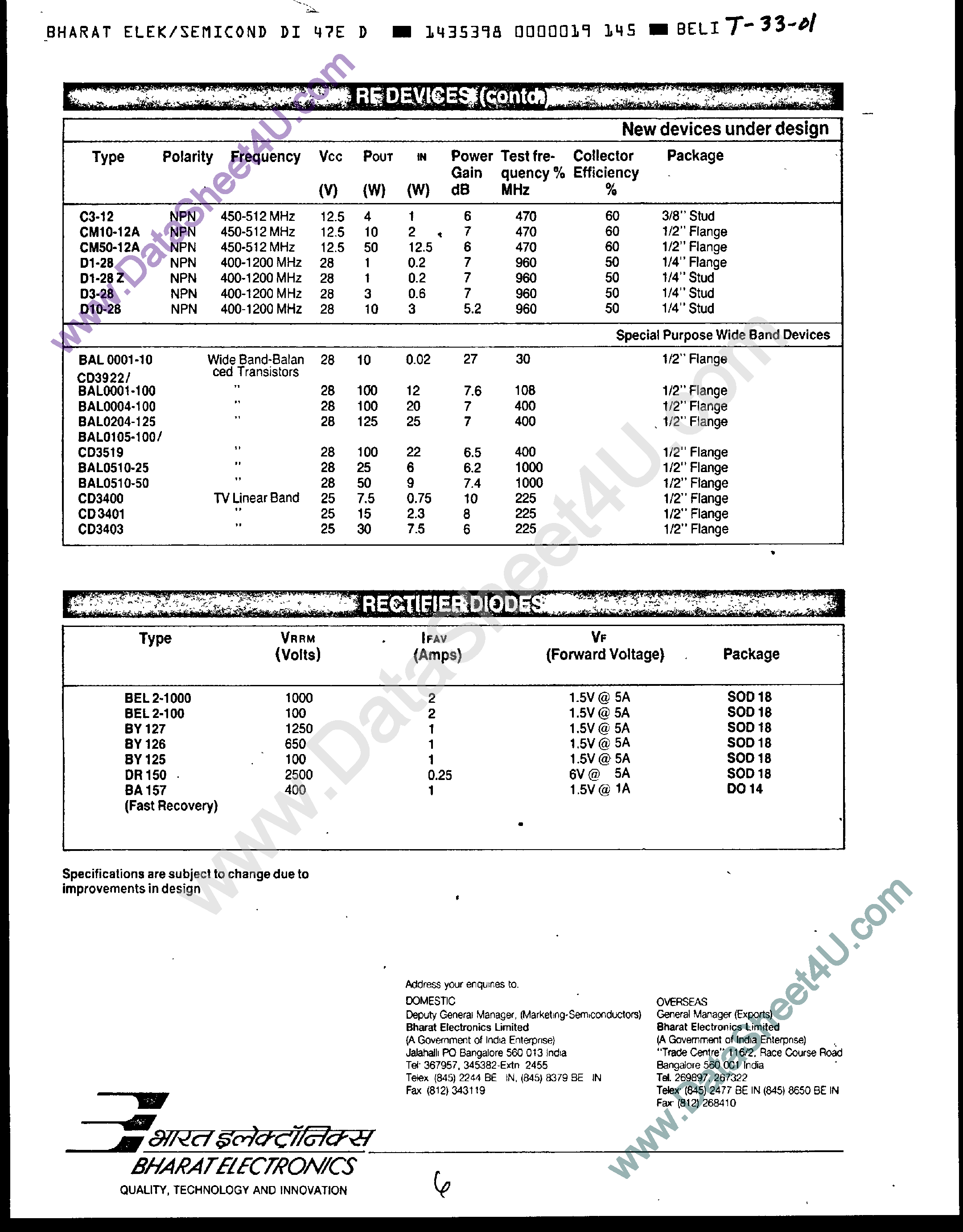 Datasheet CD3400 - (CD3xxx) RF Devices page 1