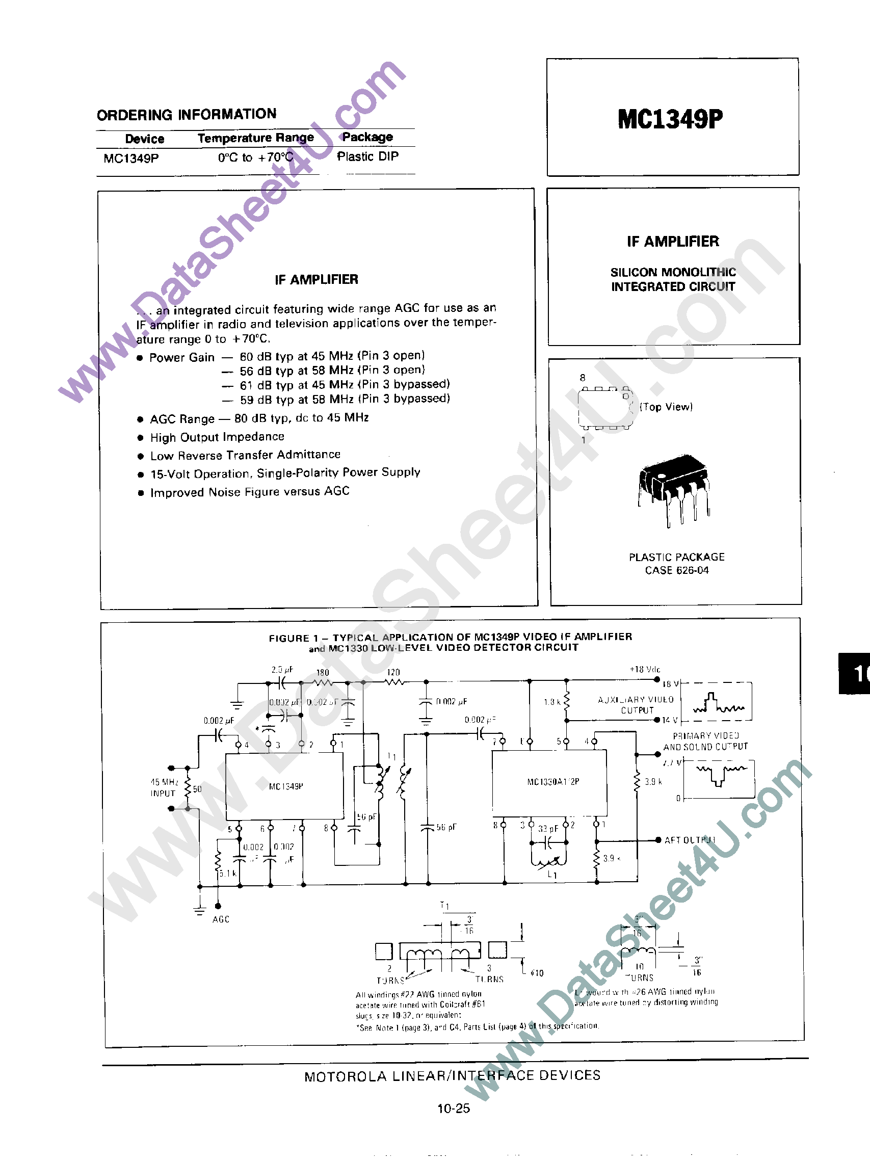 Datasheet MC1349P - IF Amplifier page 1