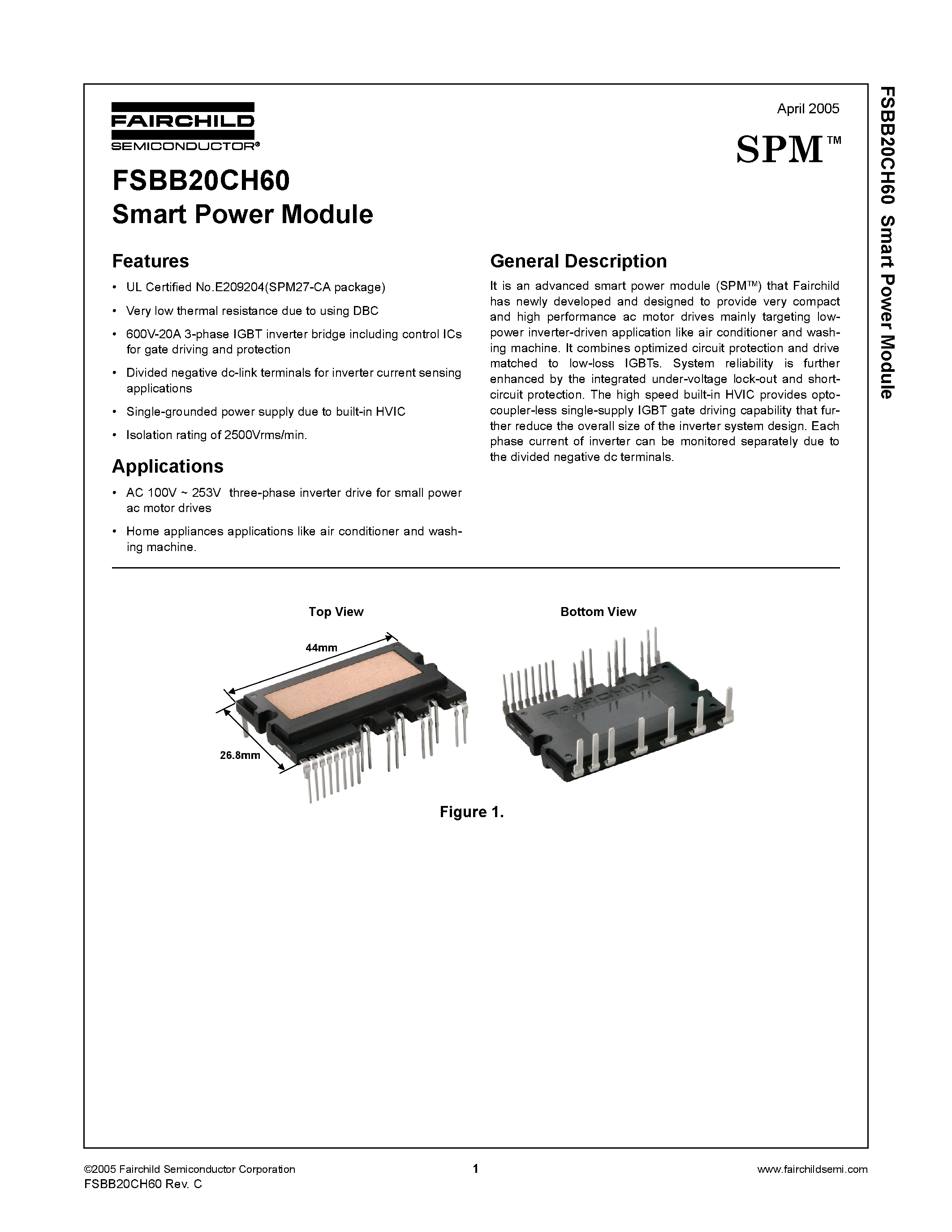 Datasheet FSBB20CH60 - Smart Power Module page 1