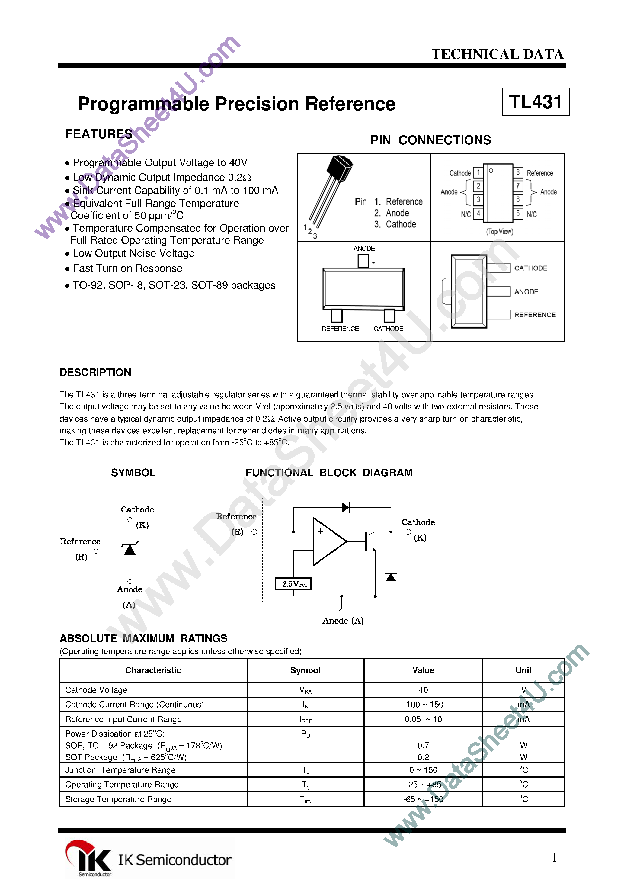 Datasheet TL431 - Programmable precision references page 1