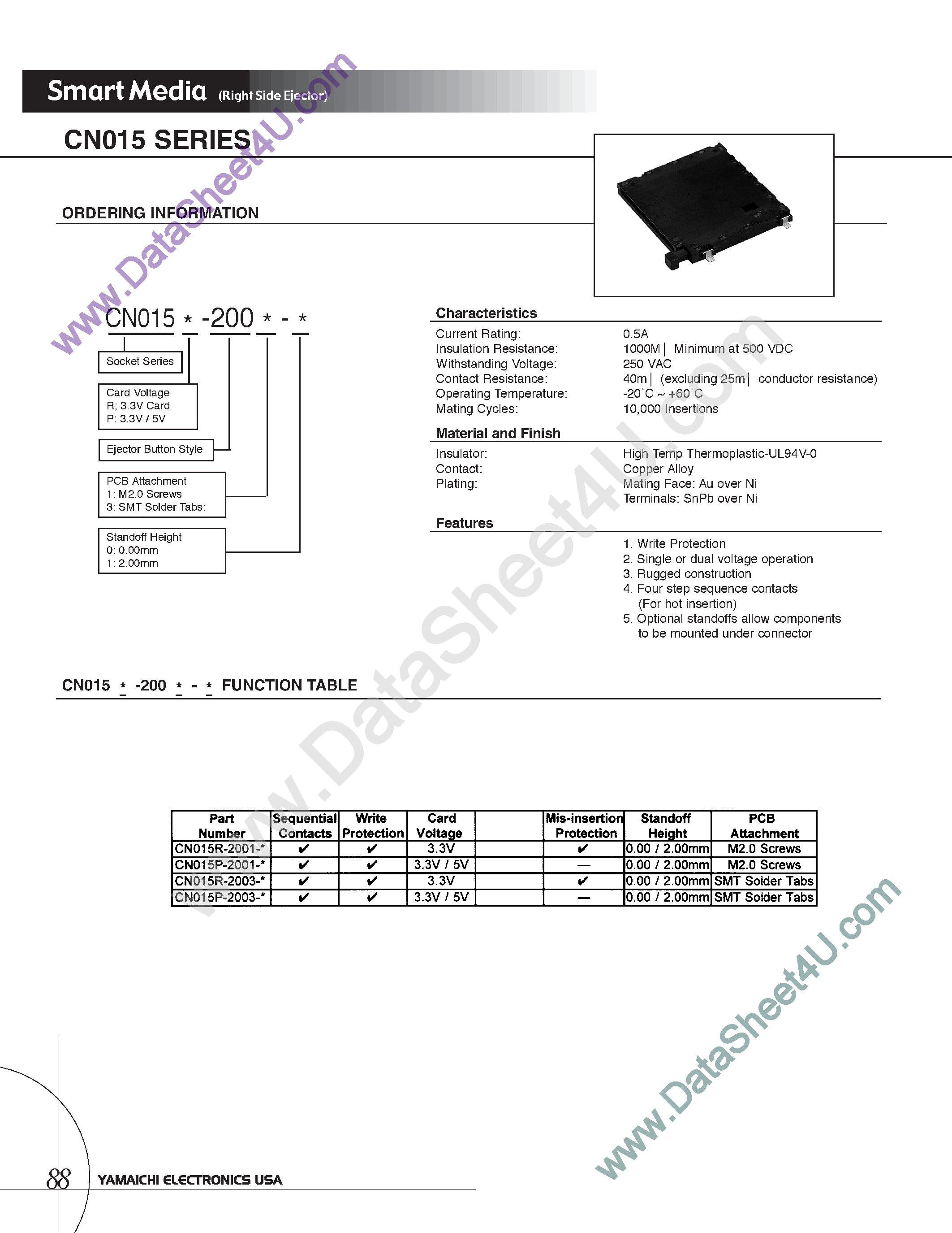 Datasheet CN015P-2001-x - (CN015x-200x-x) PCMCIA CONNECTOR page 1