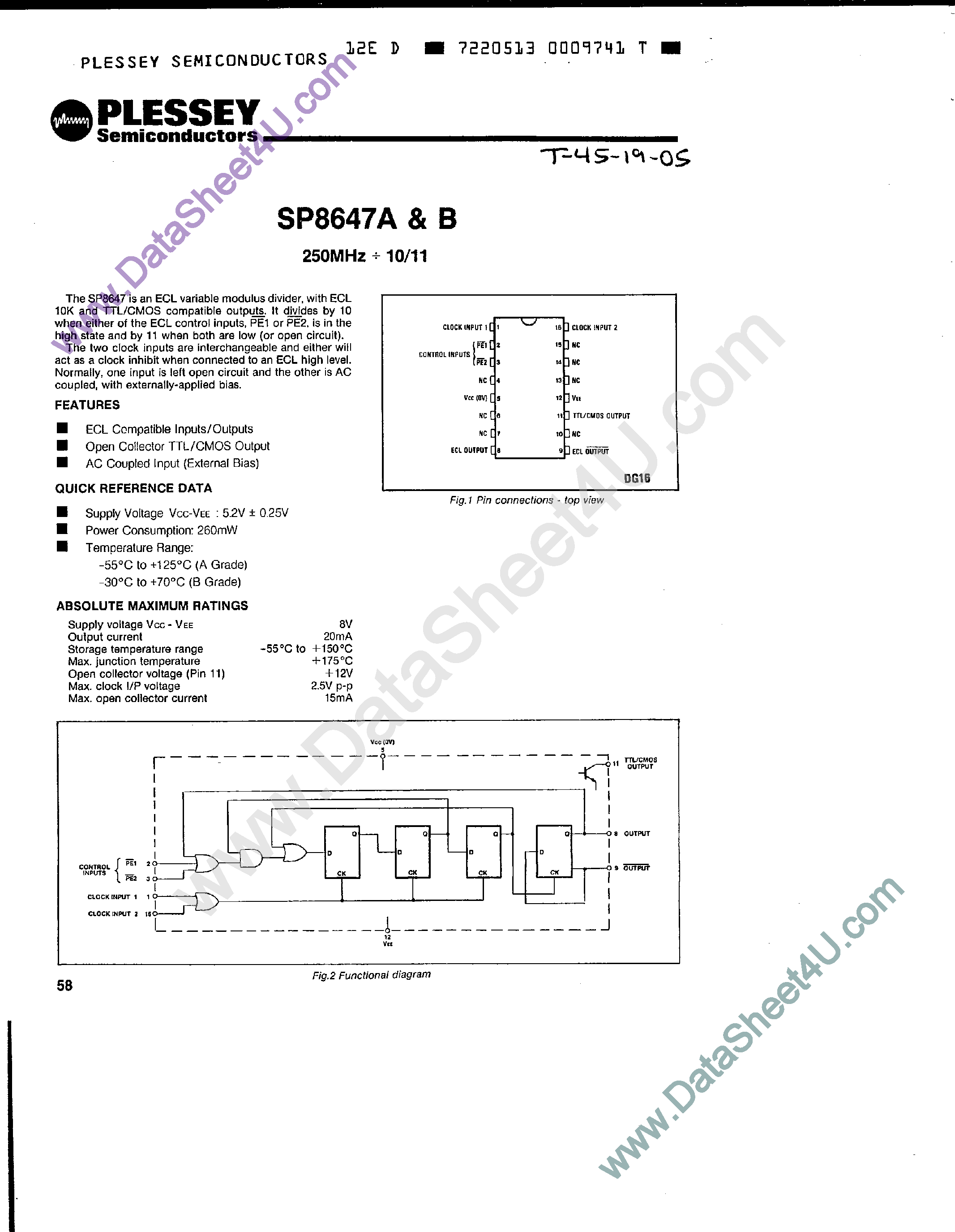Даташит SP8647A - (SP8647A/B) Programmable Frequency Divider страница 1