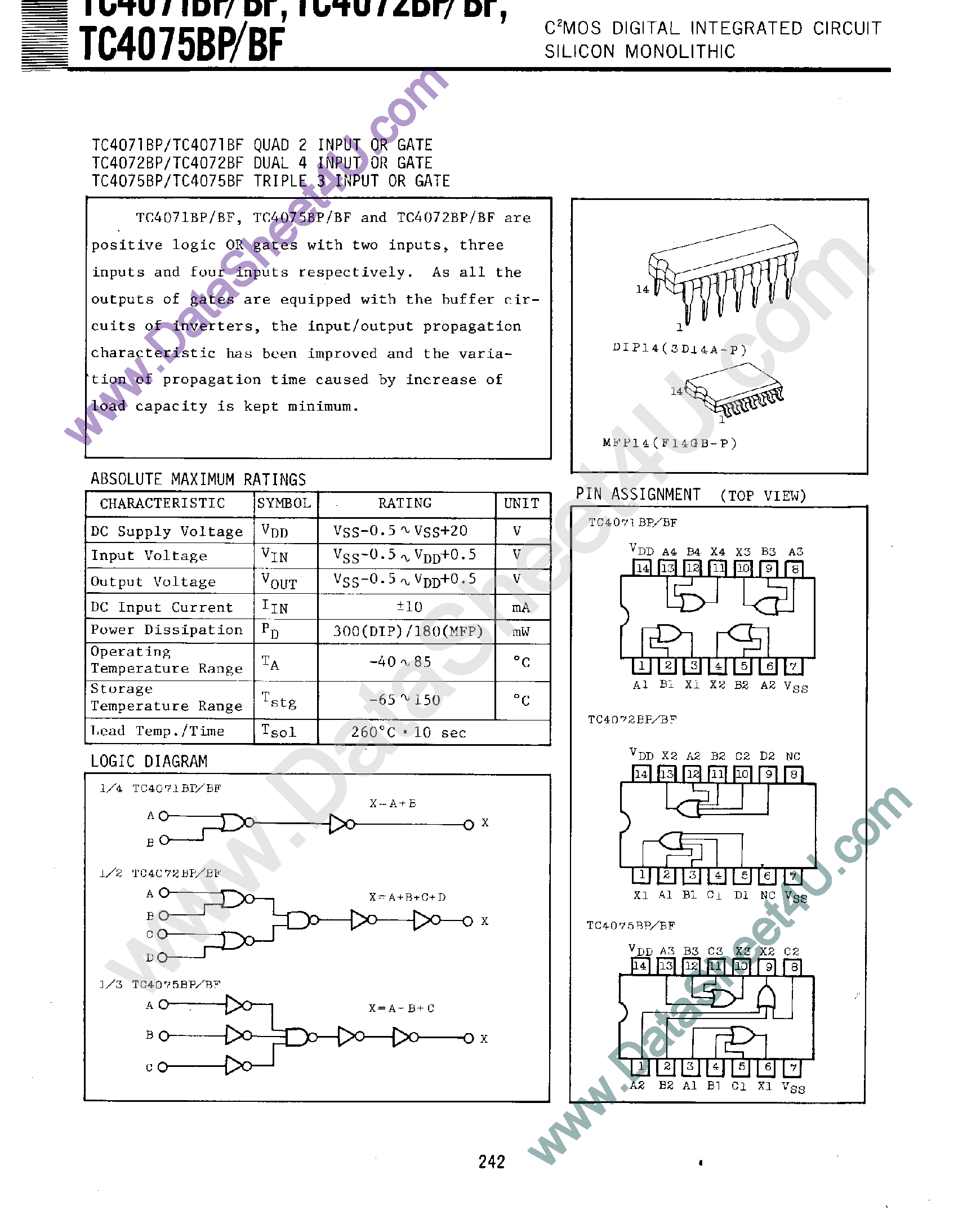 Datasheet TC4071BF - (TC4071 / TC4072 / TC4075) OR Gate page 1