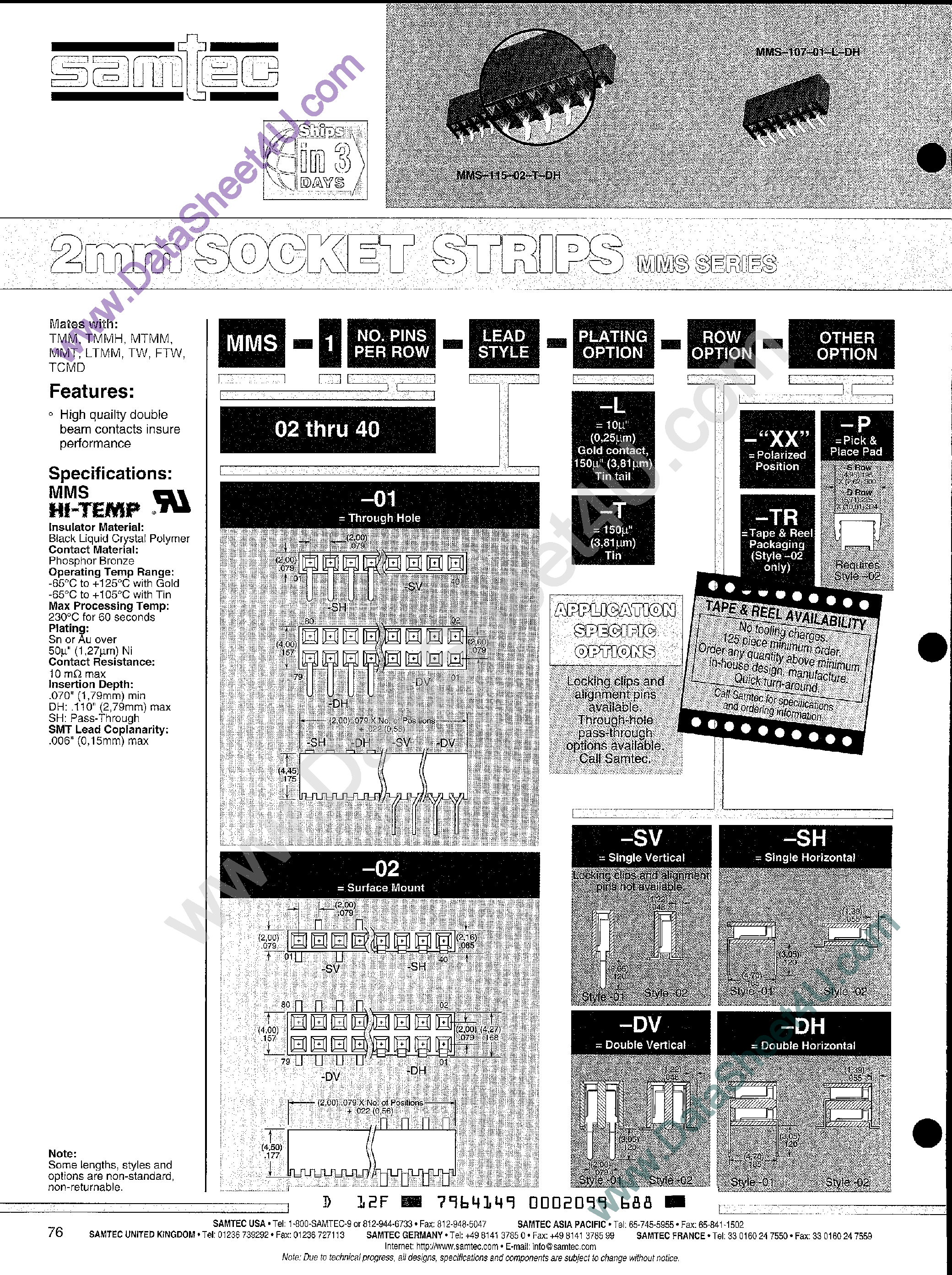 Datasheet MMS-122-02 - (MMS-xxxx) 2mm Socket Strips page 1