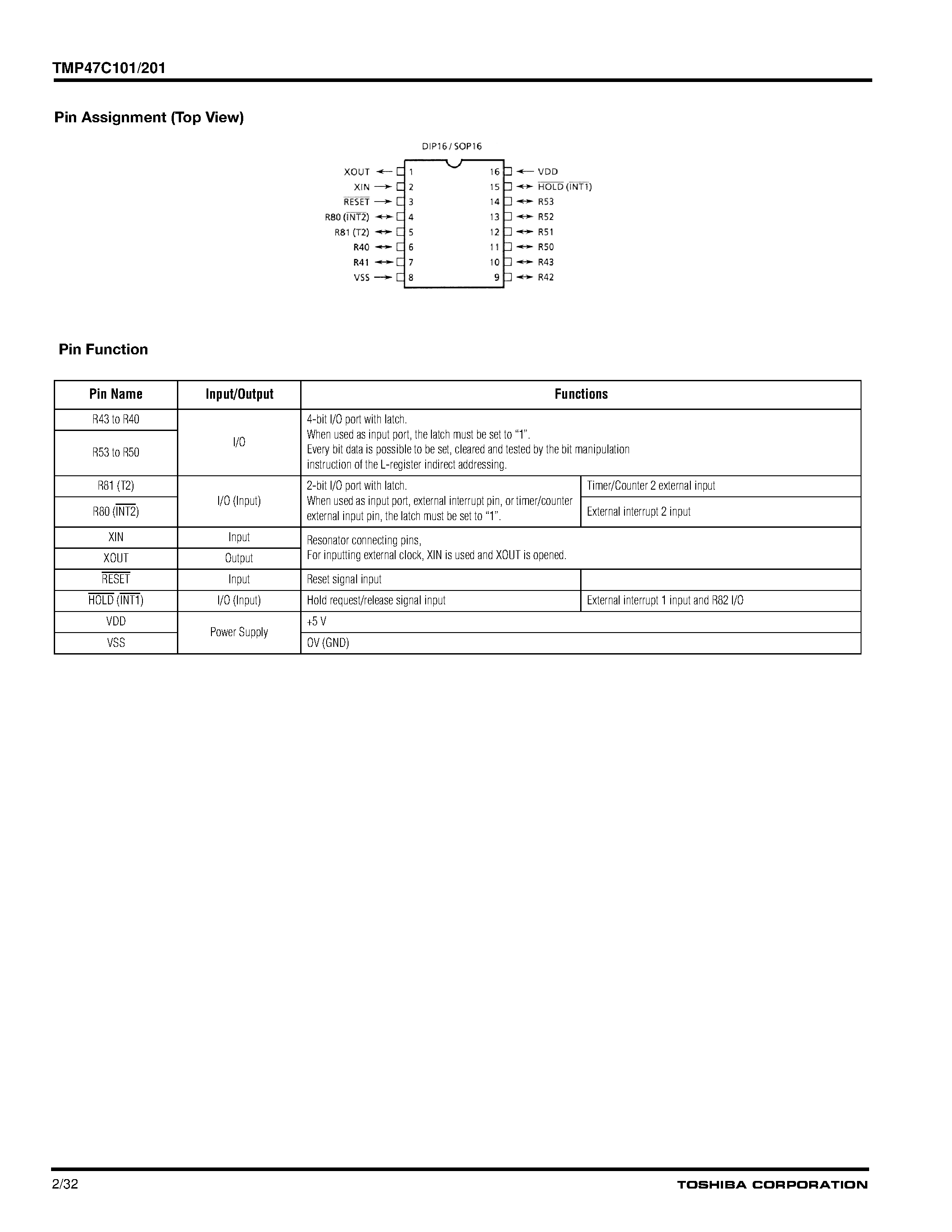 Datasheet TMP47C101 - (TMP47C101 / TMP47C201) CMOS 4-bit Microcontroller page 2