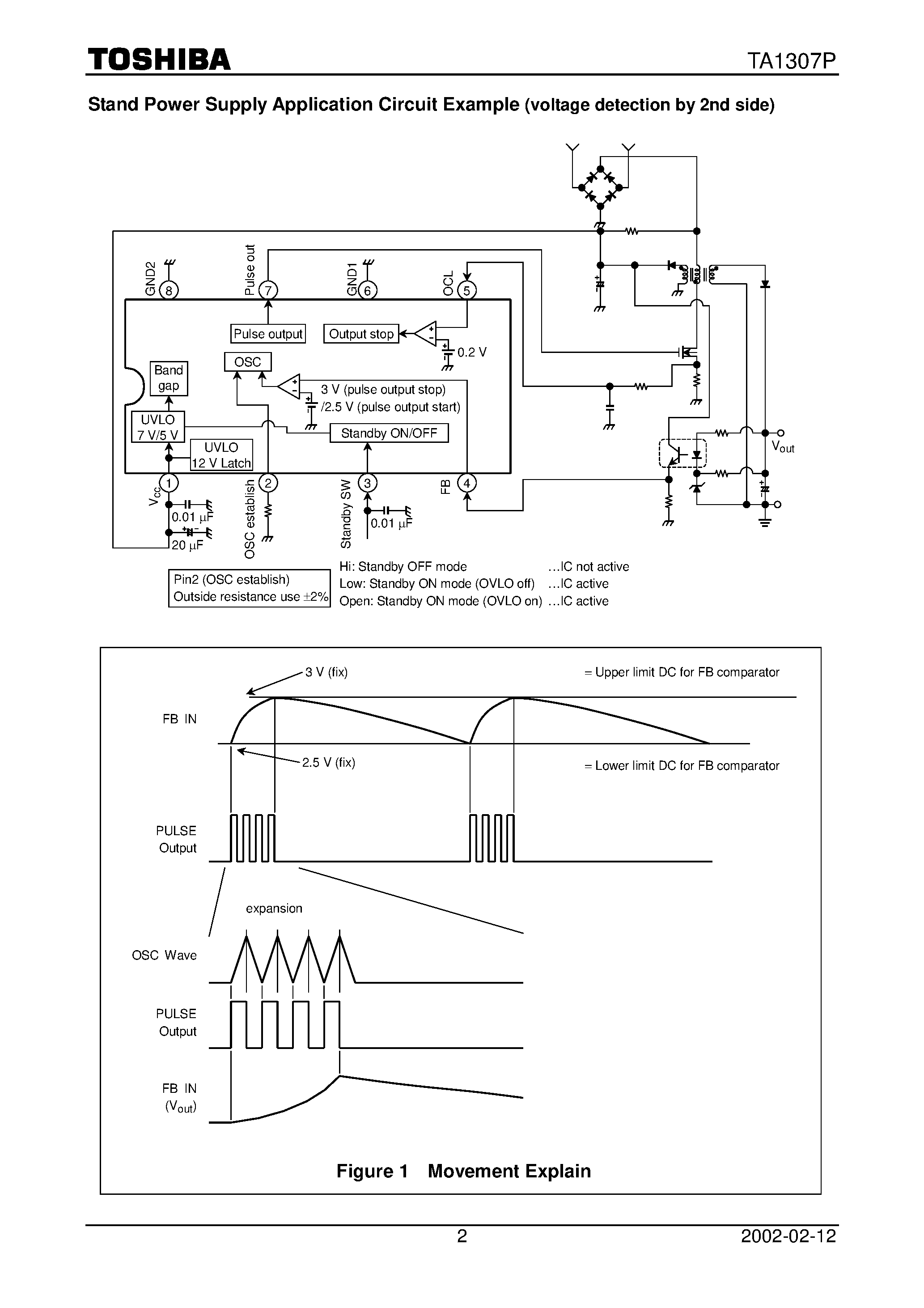 Datasheet TA1307P - Integrated Circuit For Standby Power-Supply Control page 2