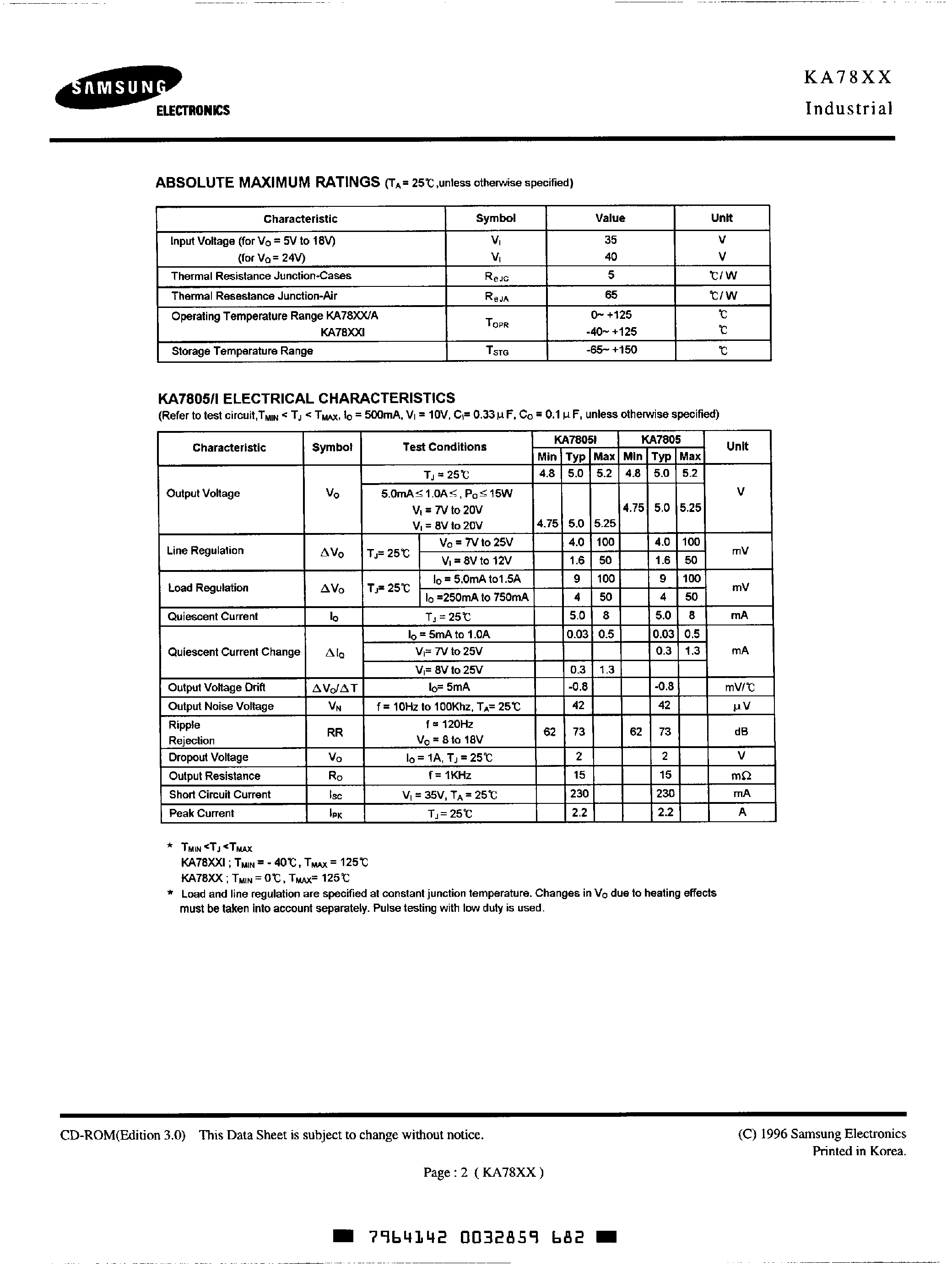 Datasheet KA7805 - (KA78xx) 3-Teminal 1A Positive Voltage Regulators page 2