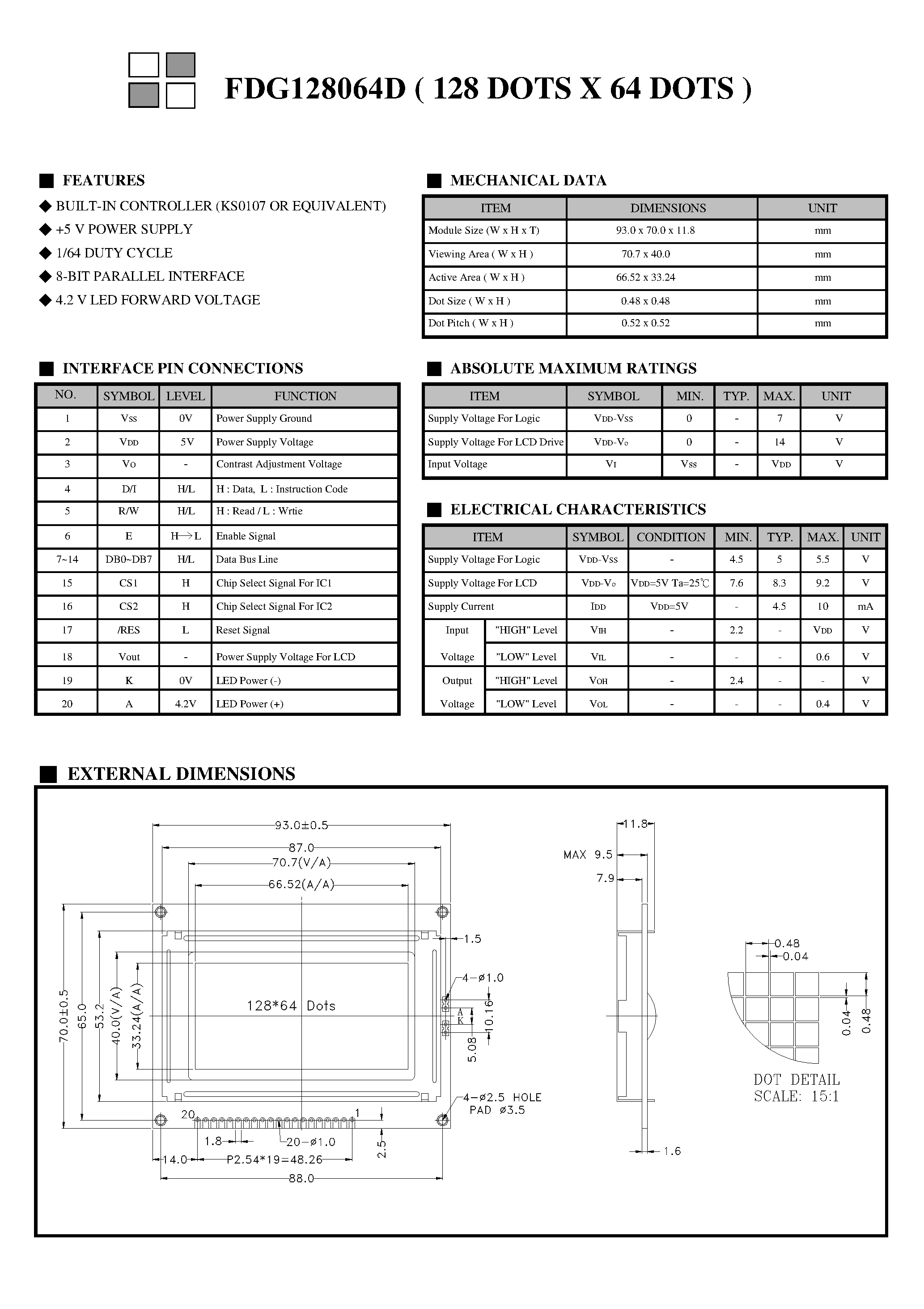 Datasheet FDG128064D - Monochrome Lcd Module page 2