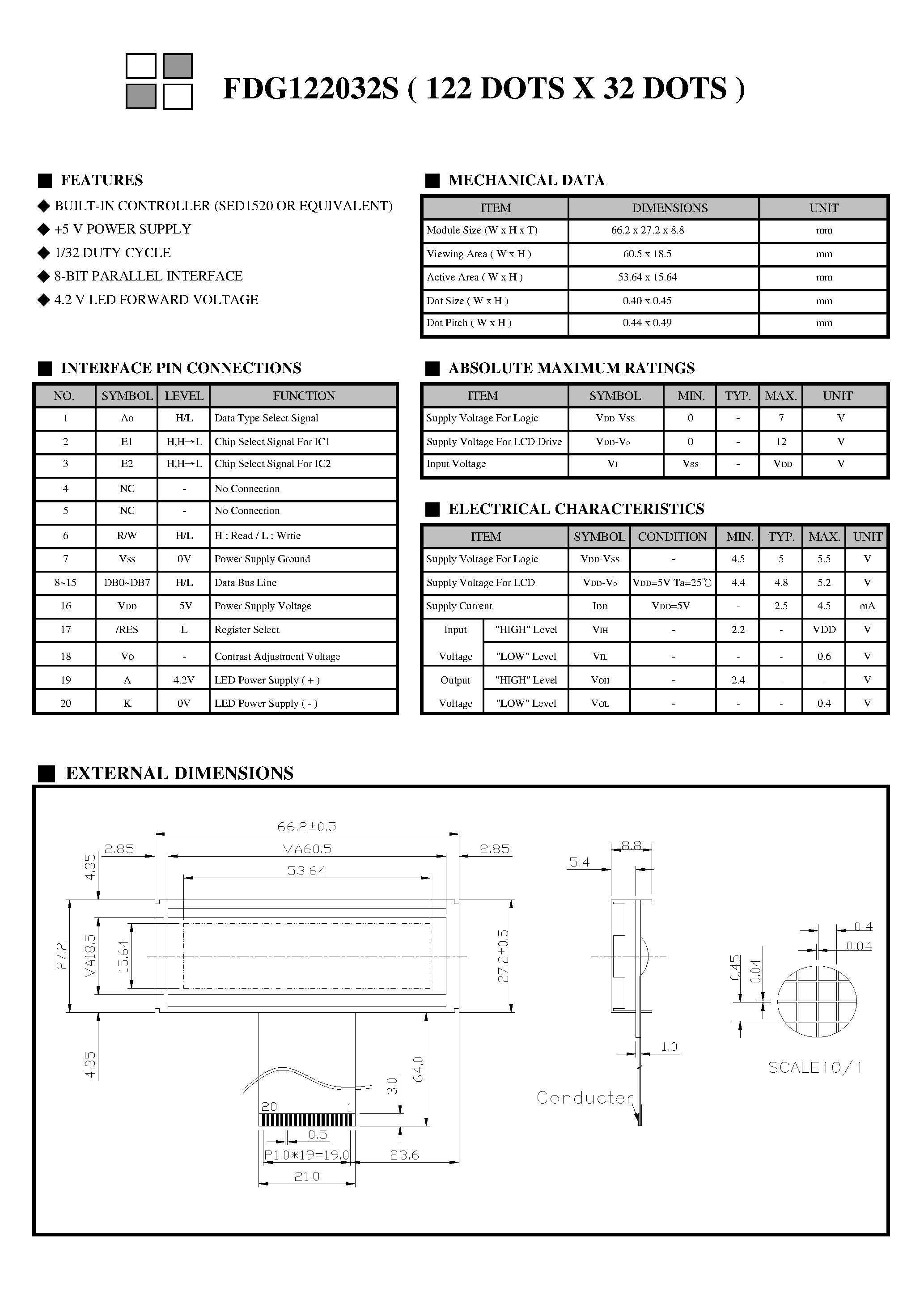 Даташит FDG122032S - Monochrome Lcd Module страница 2