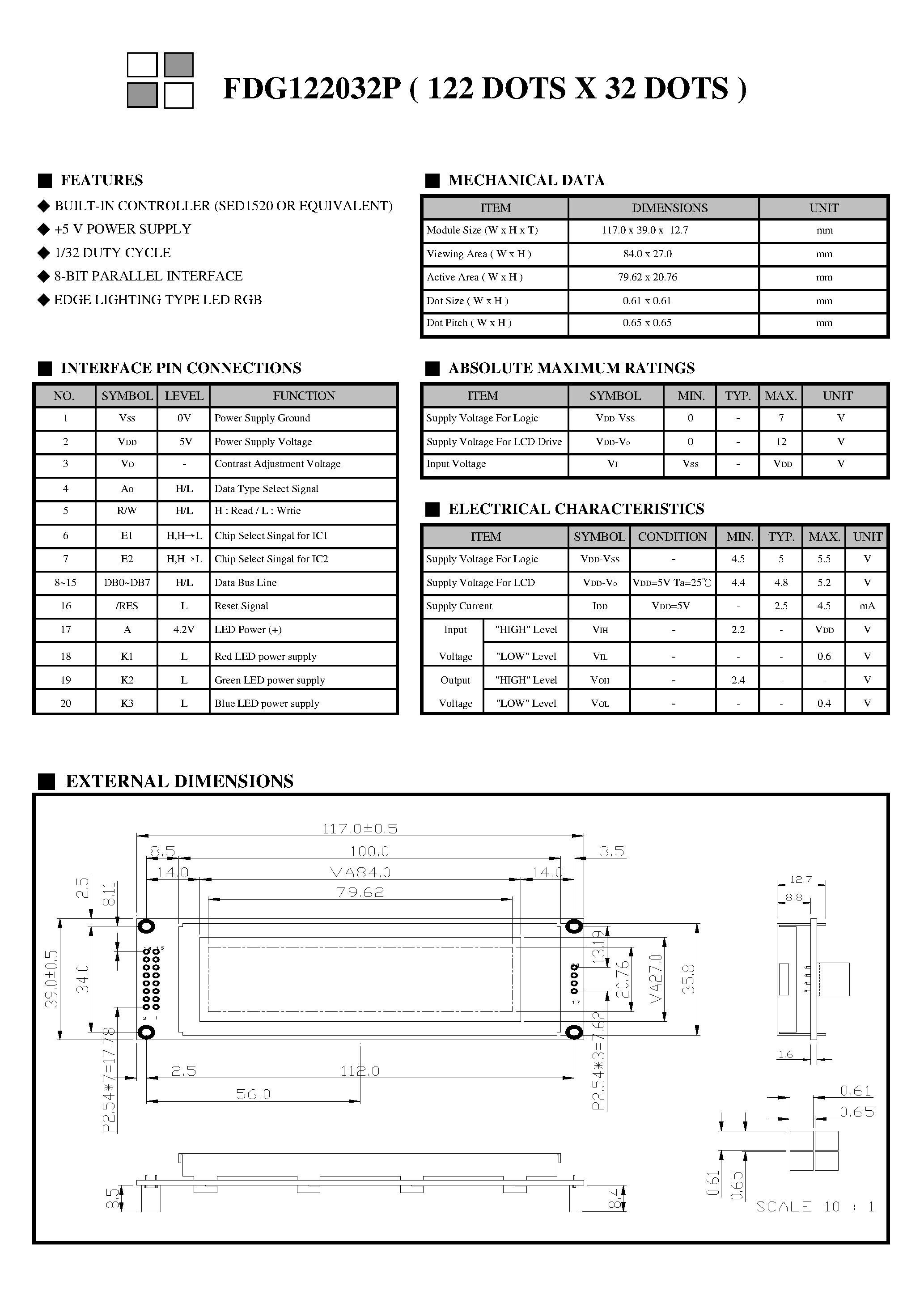 Datasheet FDG122032P - Monochrome Lcd Module page 2