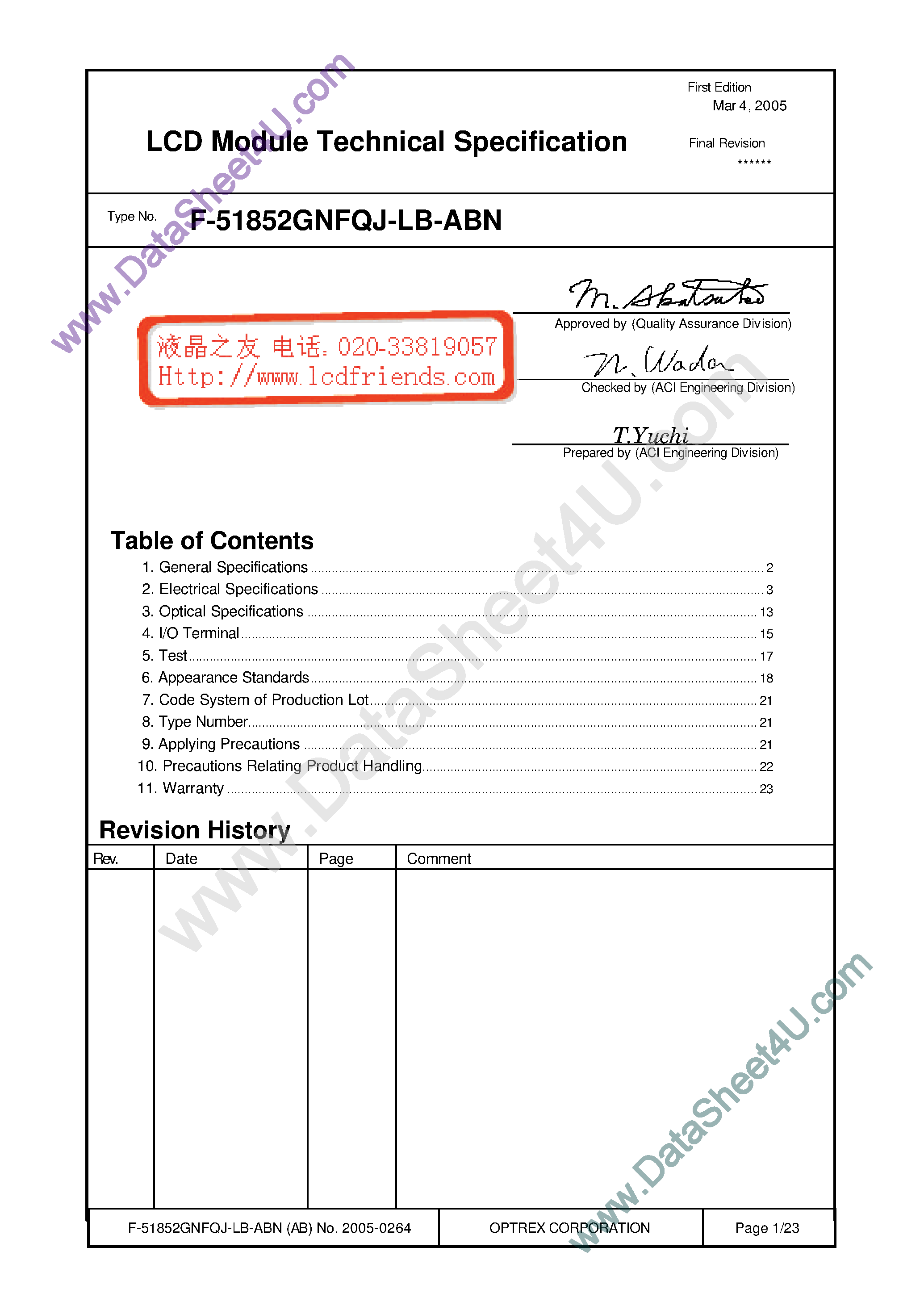 Datasheet F-51852NFQJ-LB-ABN - LCD_Module page 1