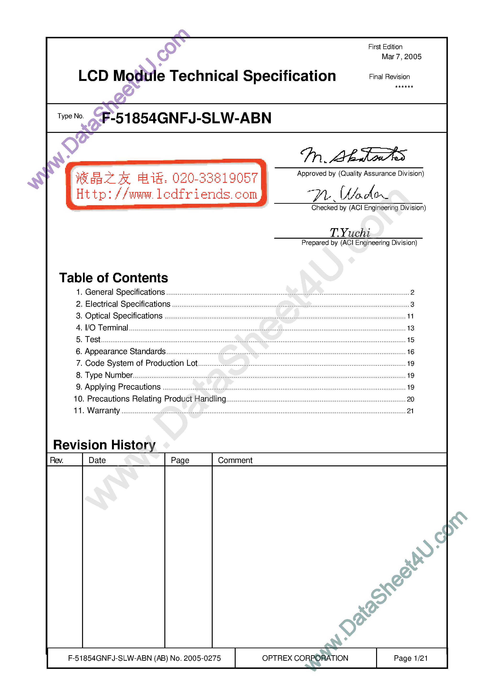 Datasheet F-51854GNFJ-SLW-ABN - LCD_Module page 1
