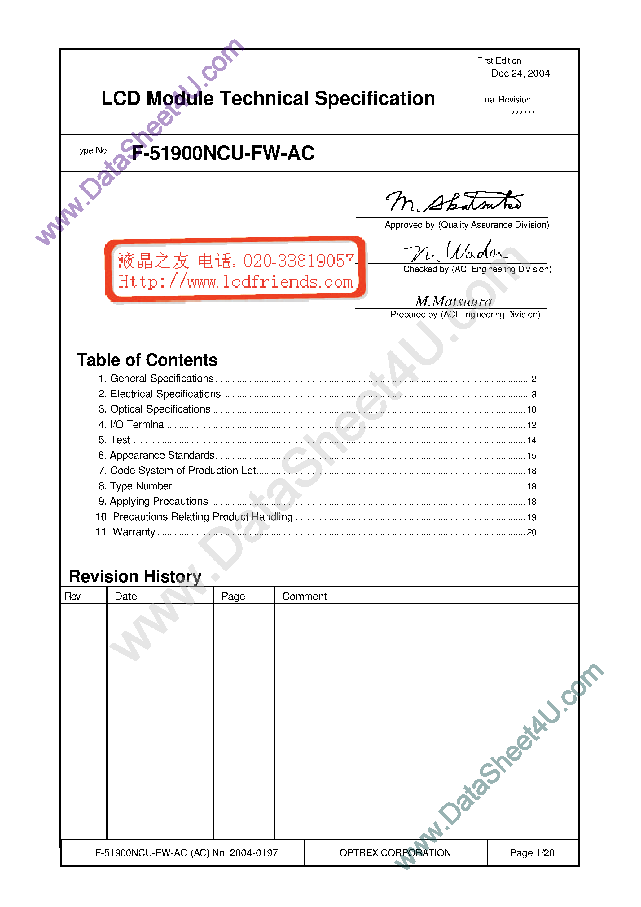 Datasheet F-51900NCU-FW-AC - LCD_Module page 1