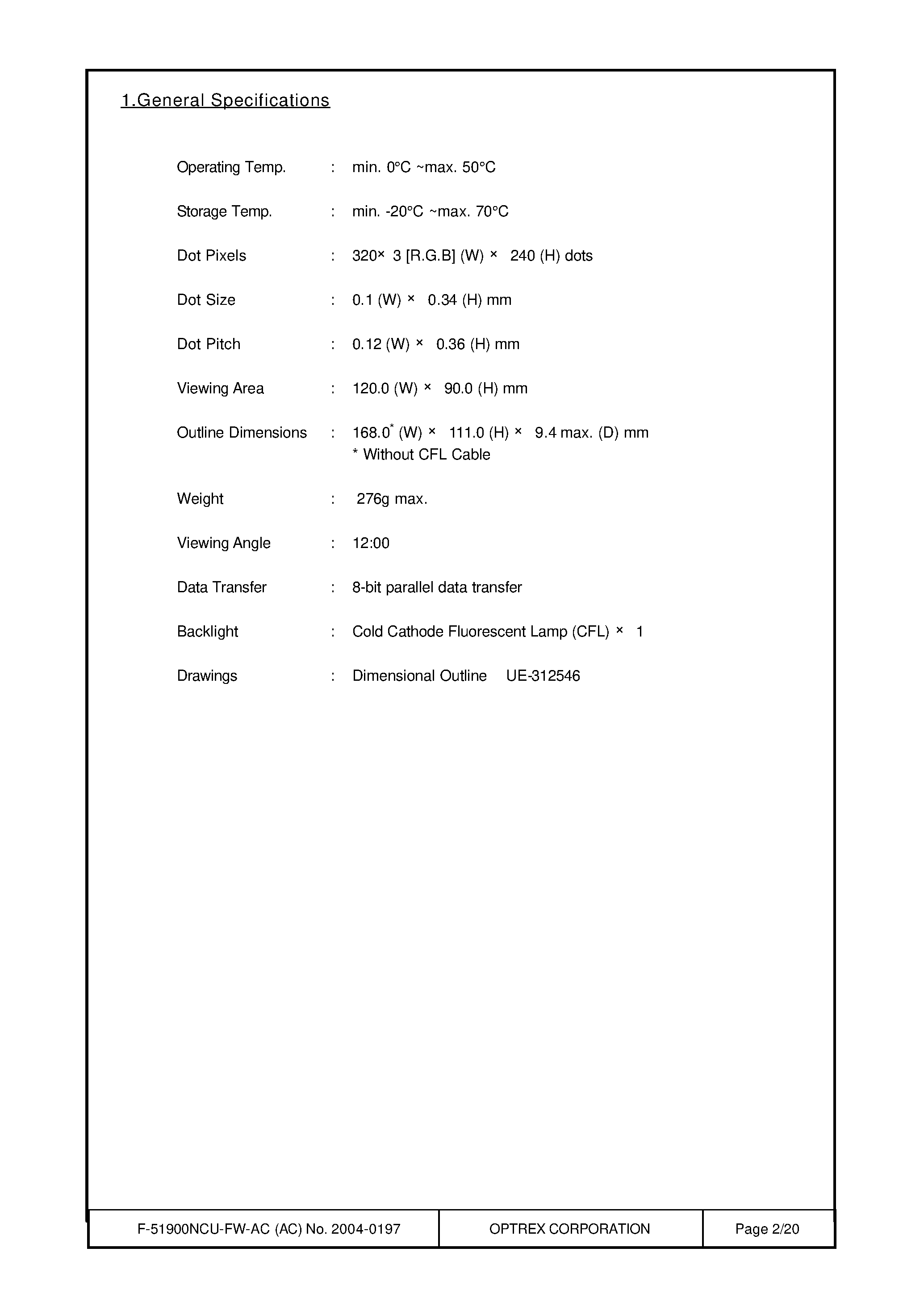 Datasheet F-51900NCU-FW-AC - LCD_Module page 2