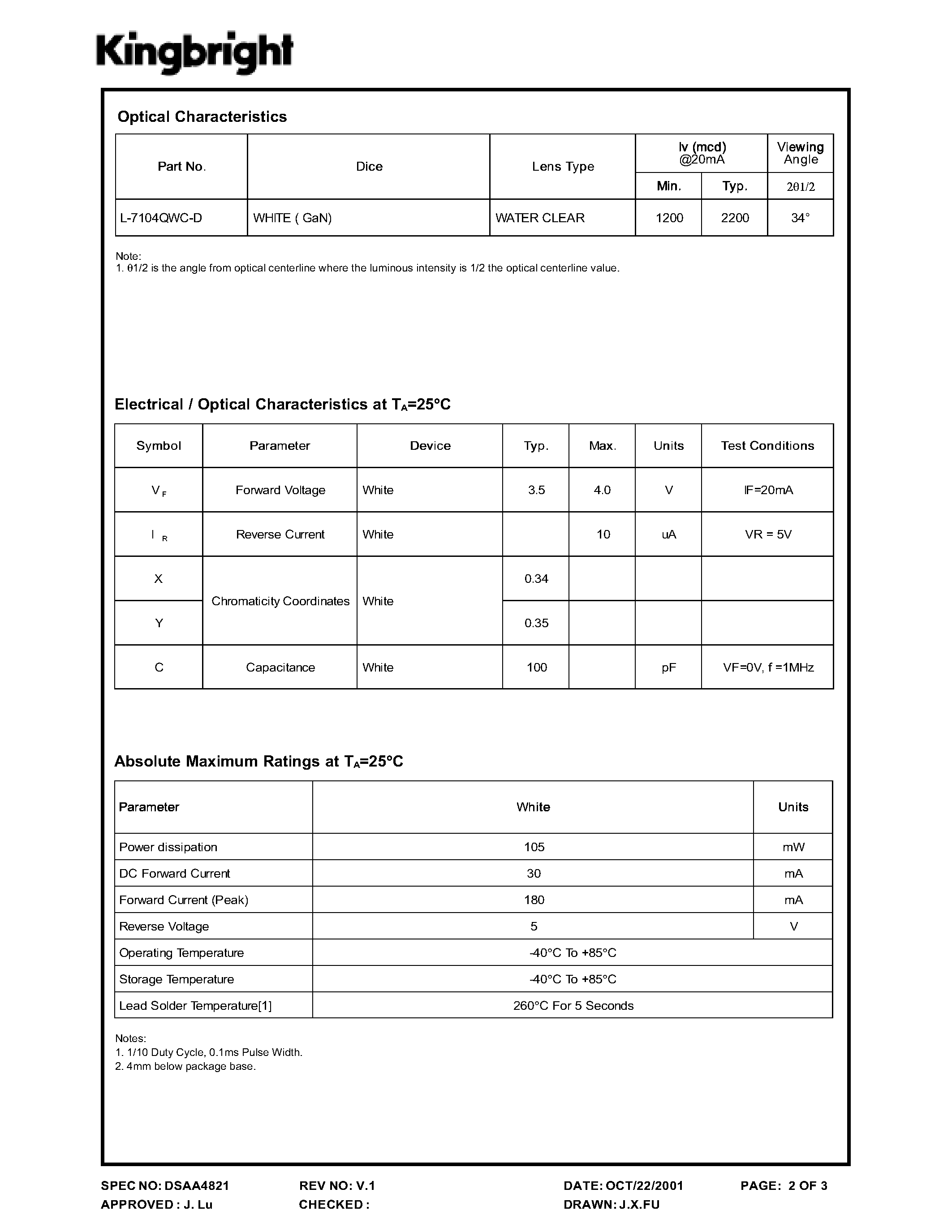 Datasheet L-7104QWC-D - Solid State Lamp page 2
