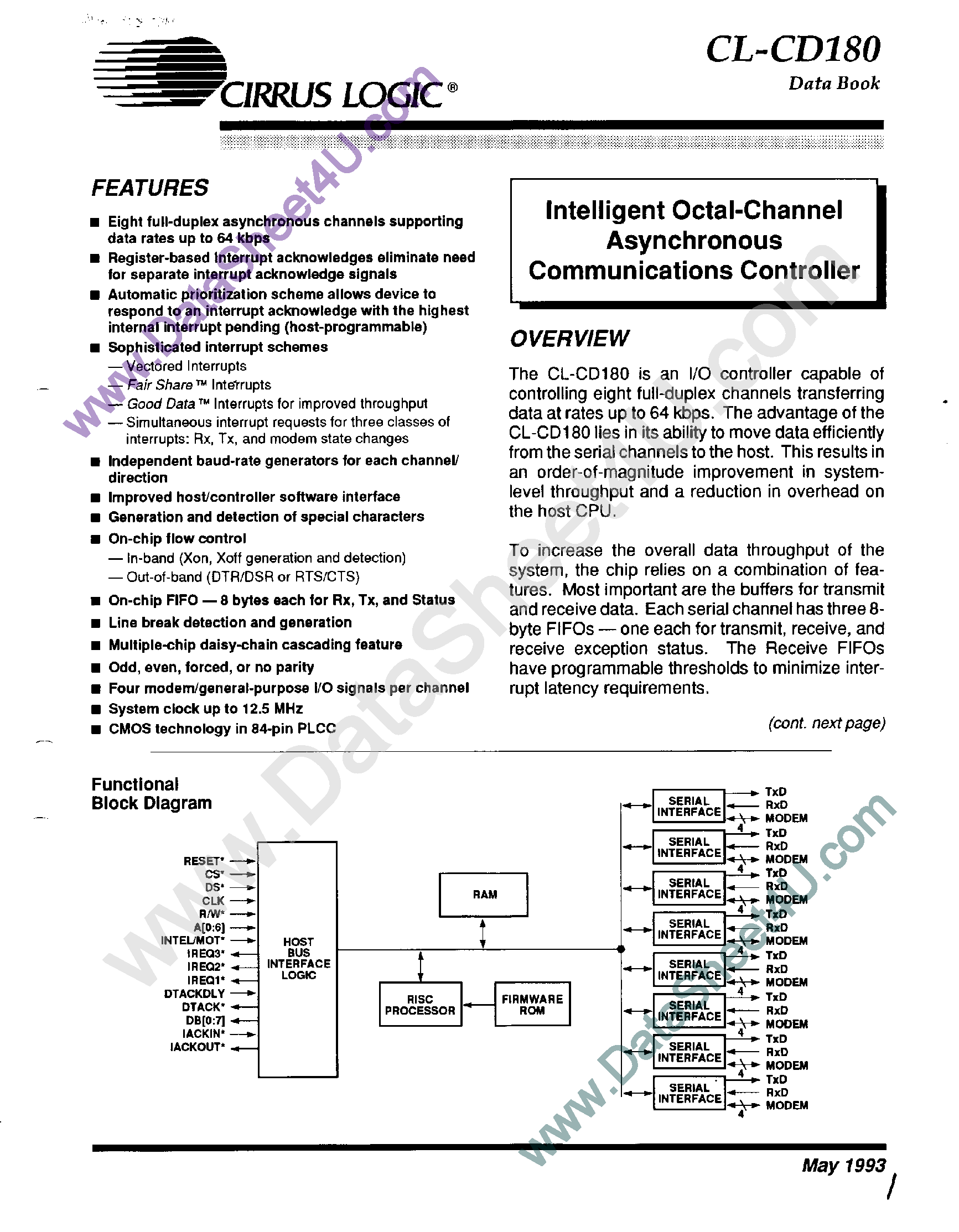 Datasheet CL-CD180 - Intelligent Octal-Channel Asynchronous Communications Controller page 1