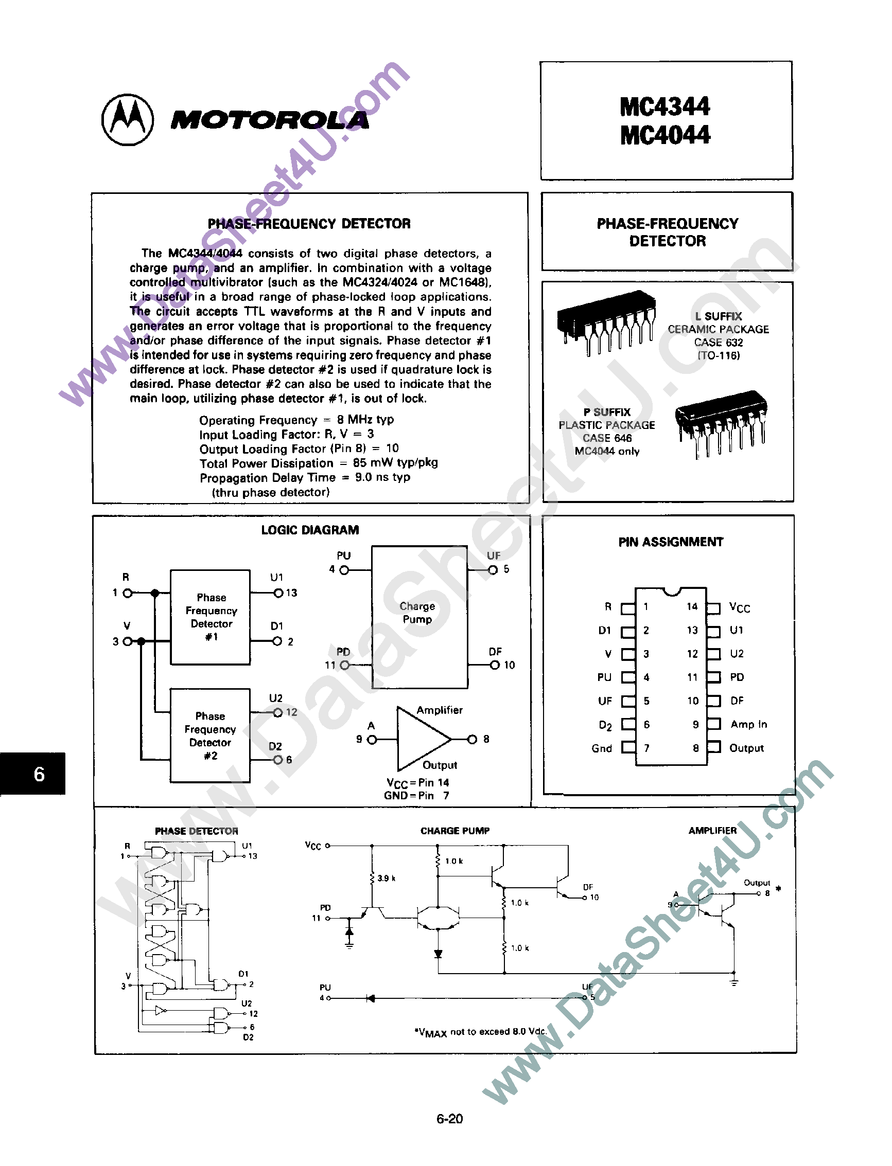 Даташит MC4044 - (MC4344 / MC4044) Phase Frequency Detector страница 1