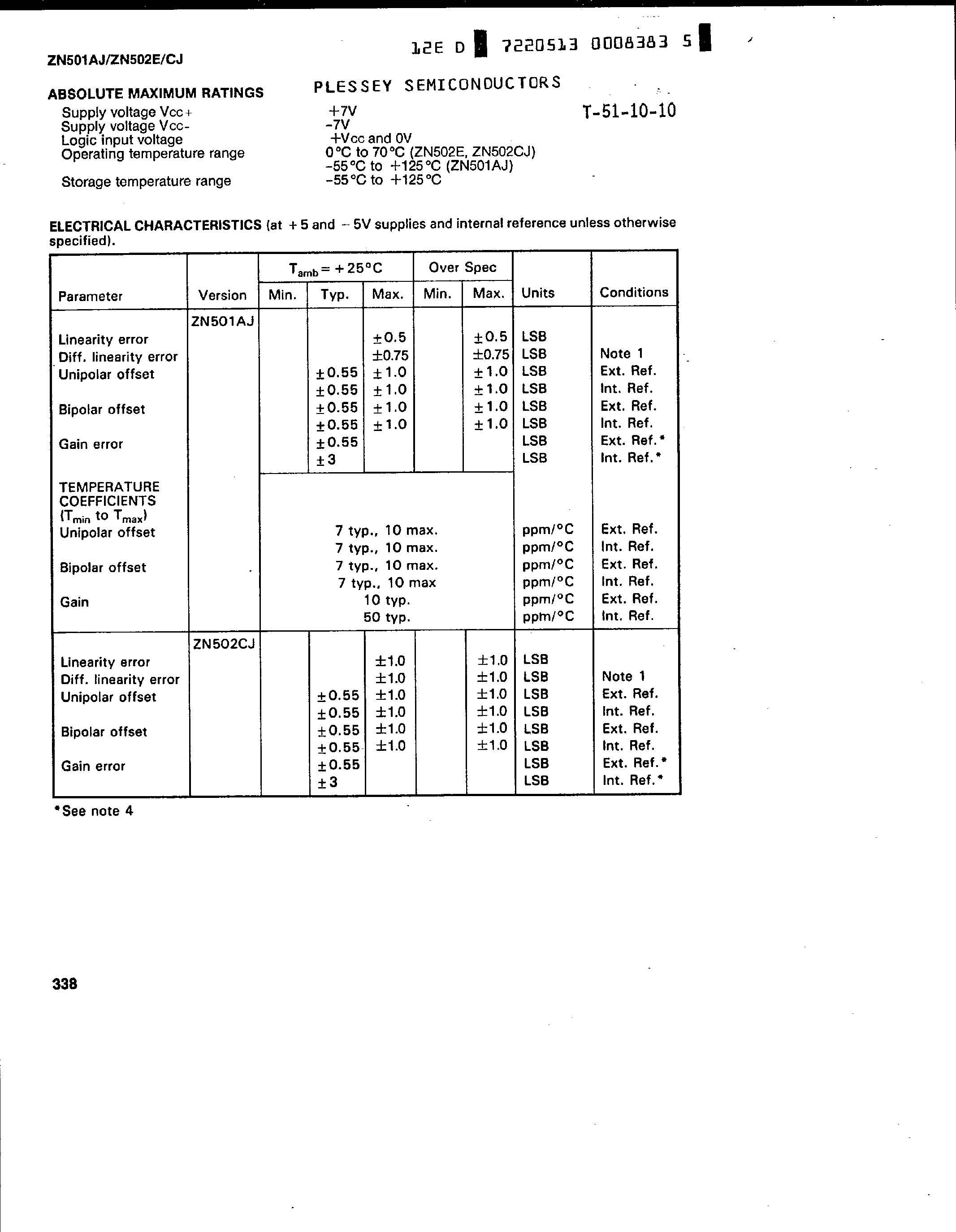 Datasheet ZN501AJ - (ZN501AJ / ZN502E/CJ) 10-Bit Microprocessor Compatible A-D Converters page 2