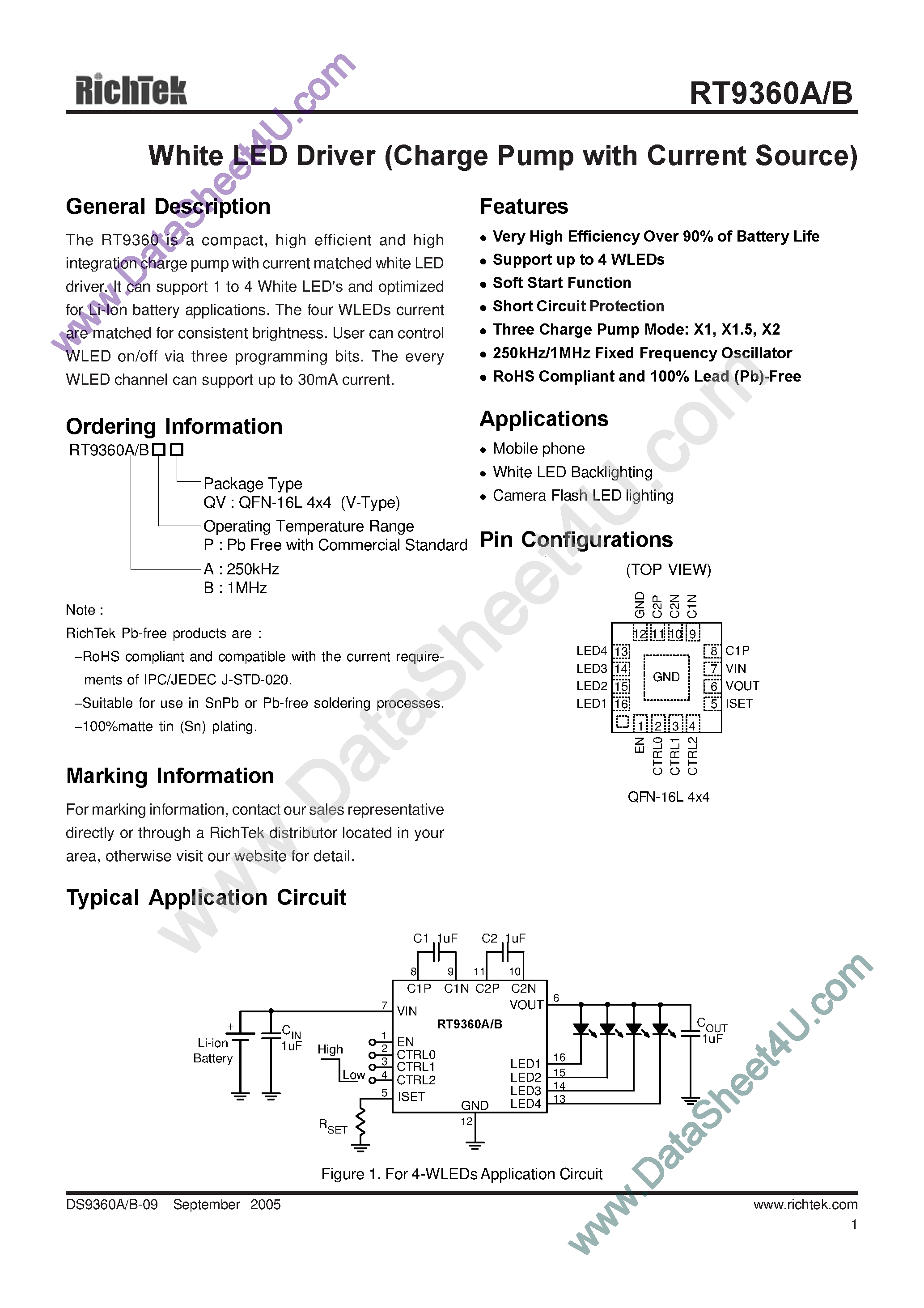 Datasheet RT9360A - (RT9360A/B) White LED Driver page 1