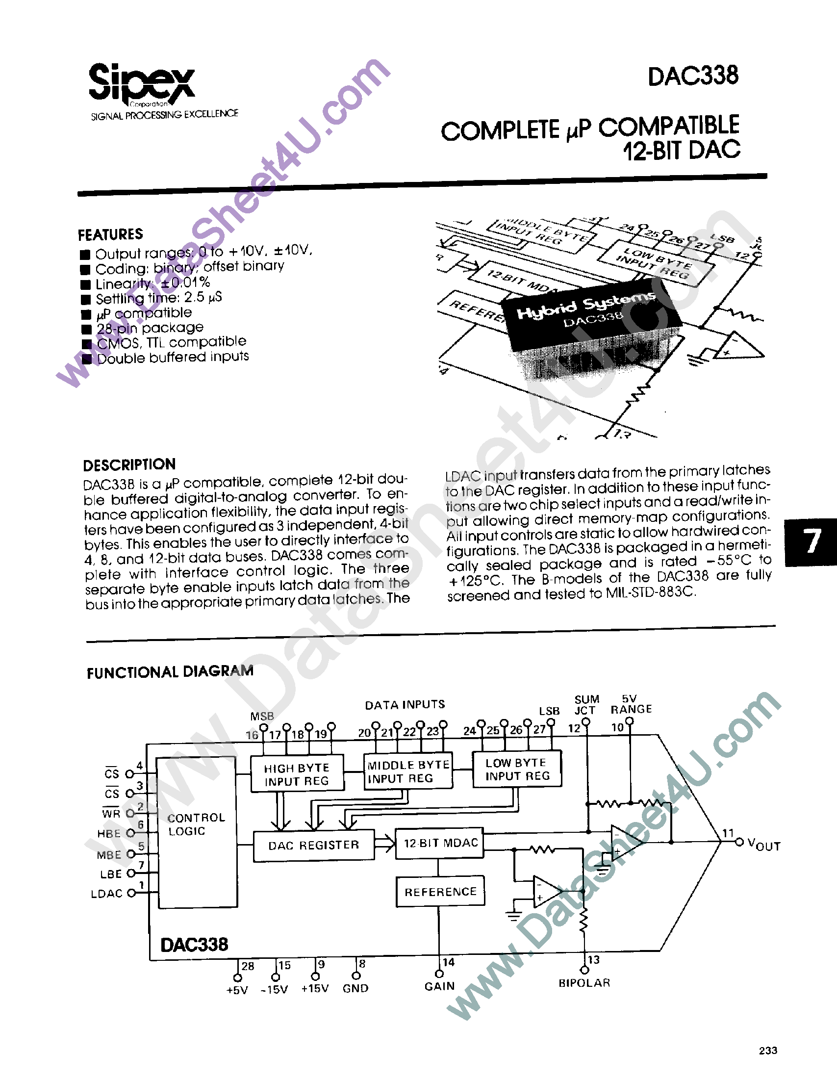 Datasheet DAC338 - Complete uP Compatible 12-Bit DAC page 1
