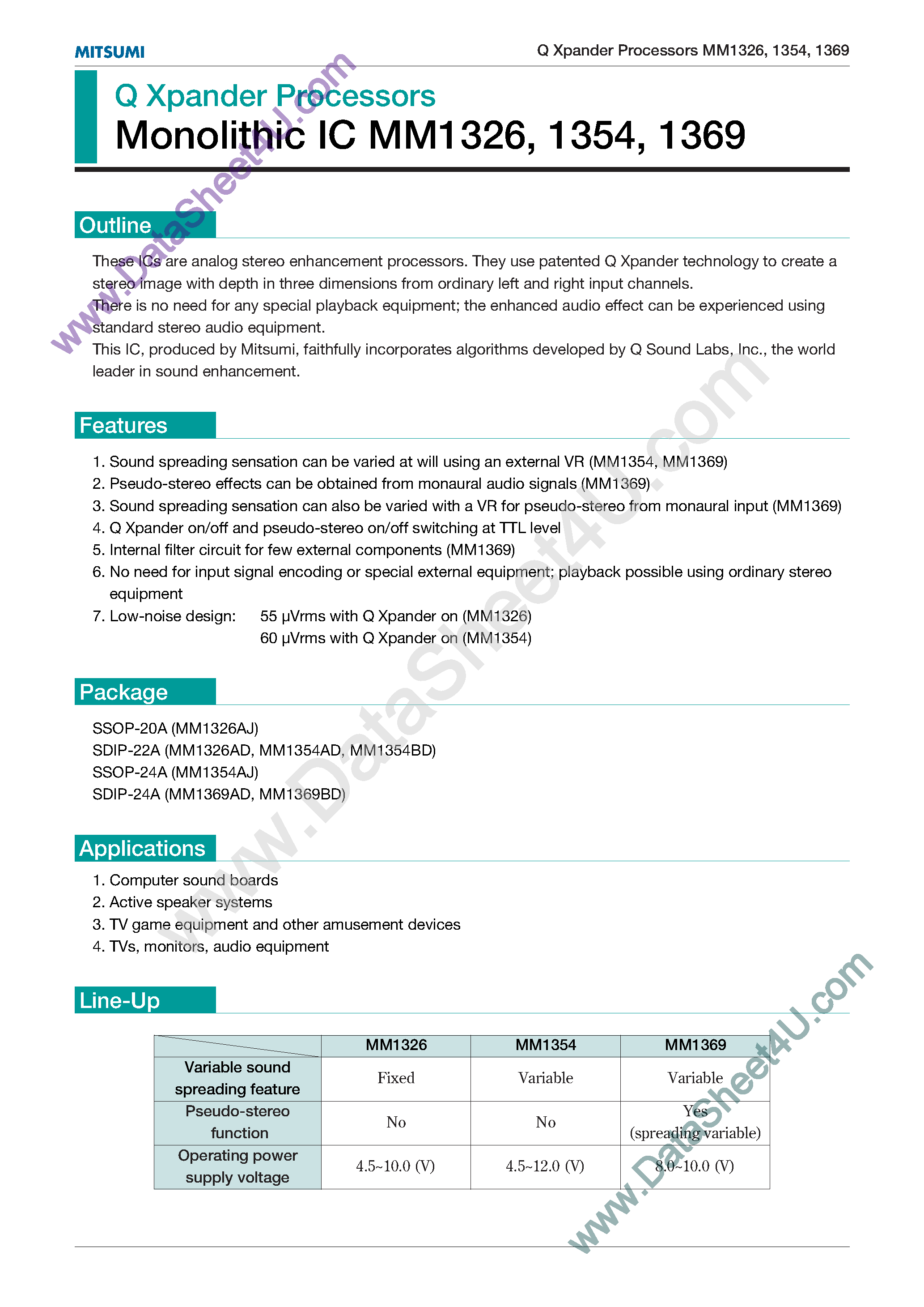 Datasheet MM1326 - (MM1326/1354/1369) Q Xpander Processors page 1