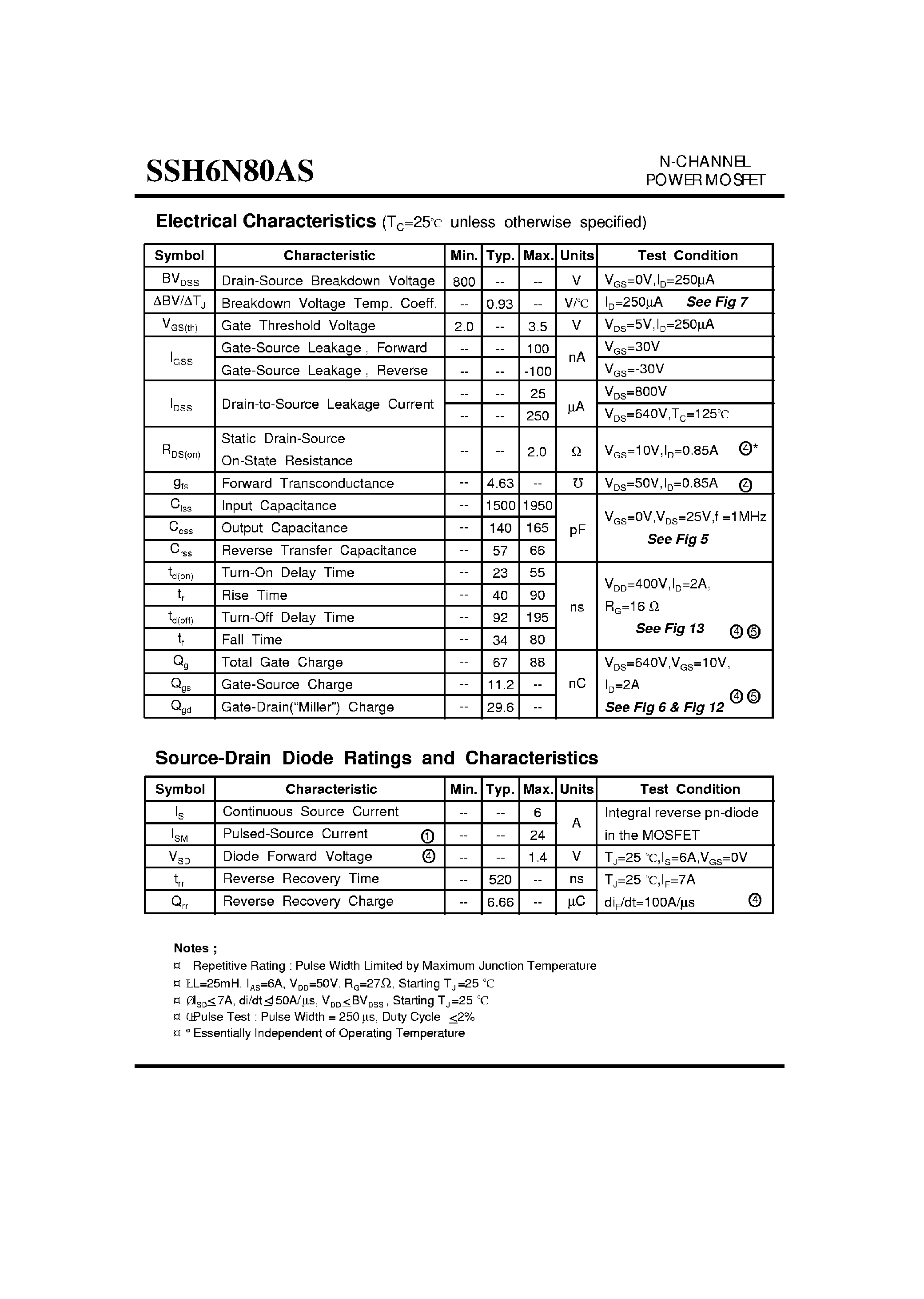 Datasheet SSH6N80AS - Advanced Power MOSFET page 2