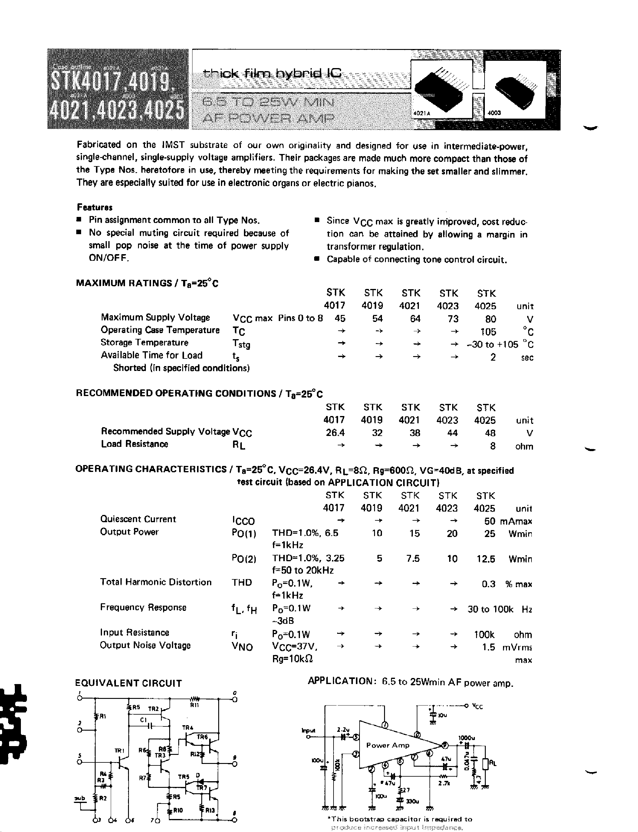 Datasheet STK-4017 - (STK4017 - STK4025) 6.5 TO 25E MIN AF POWER AMP page 1