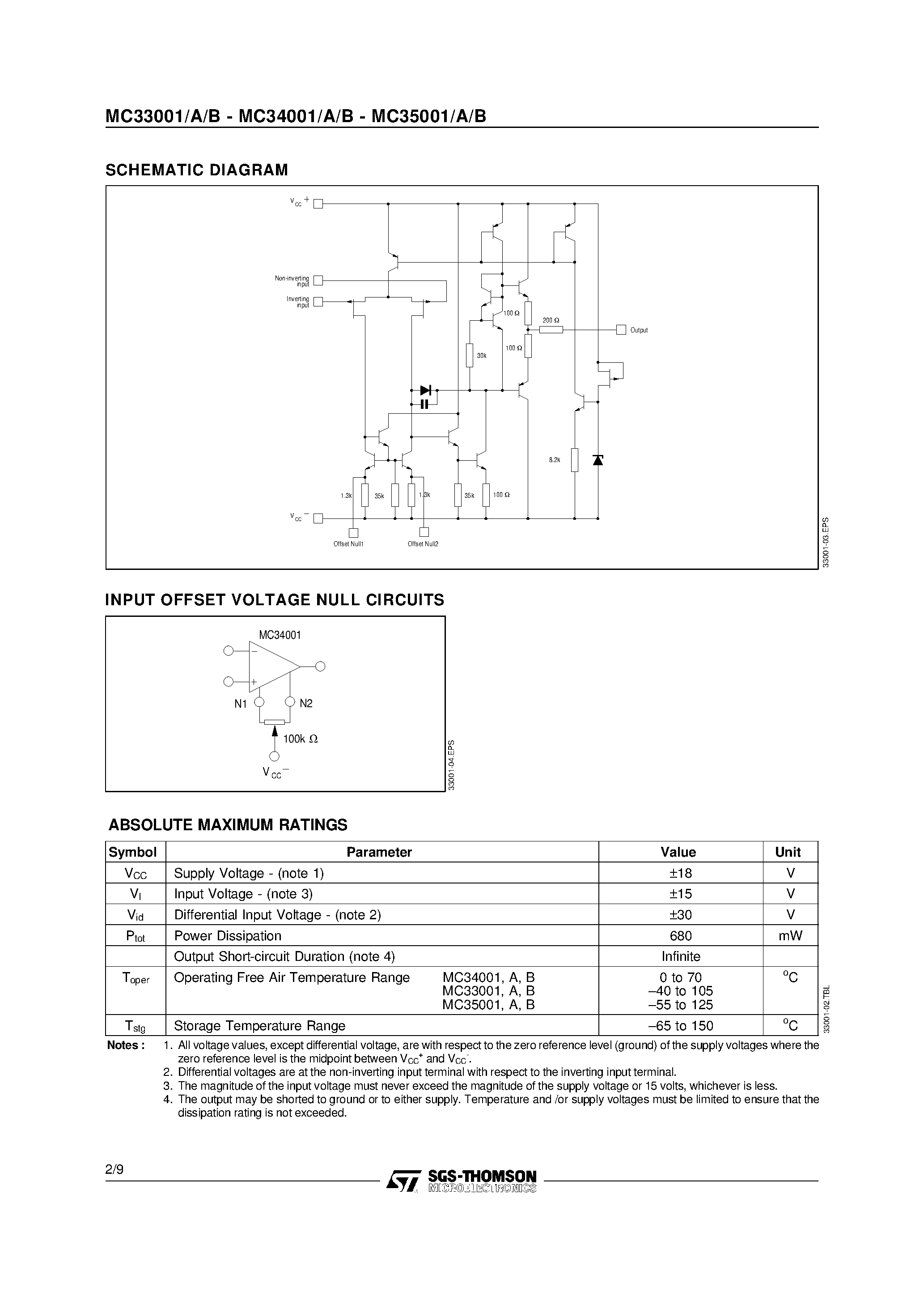 Datasheet MC33001 - (MC33001x - MC35001x) GENERAL PURPOSE SINGLE JEFT OPERATIONAL AMPLIFIERS page 2