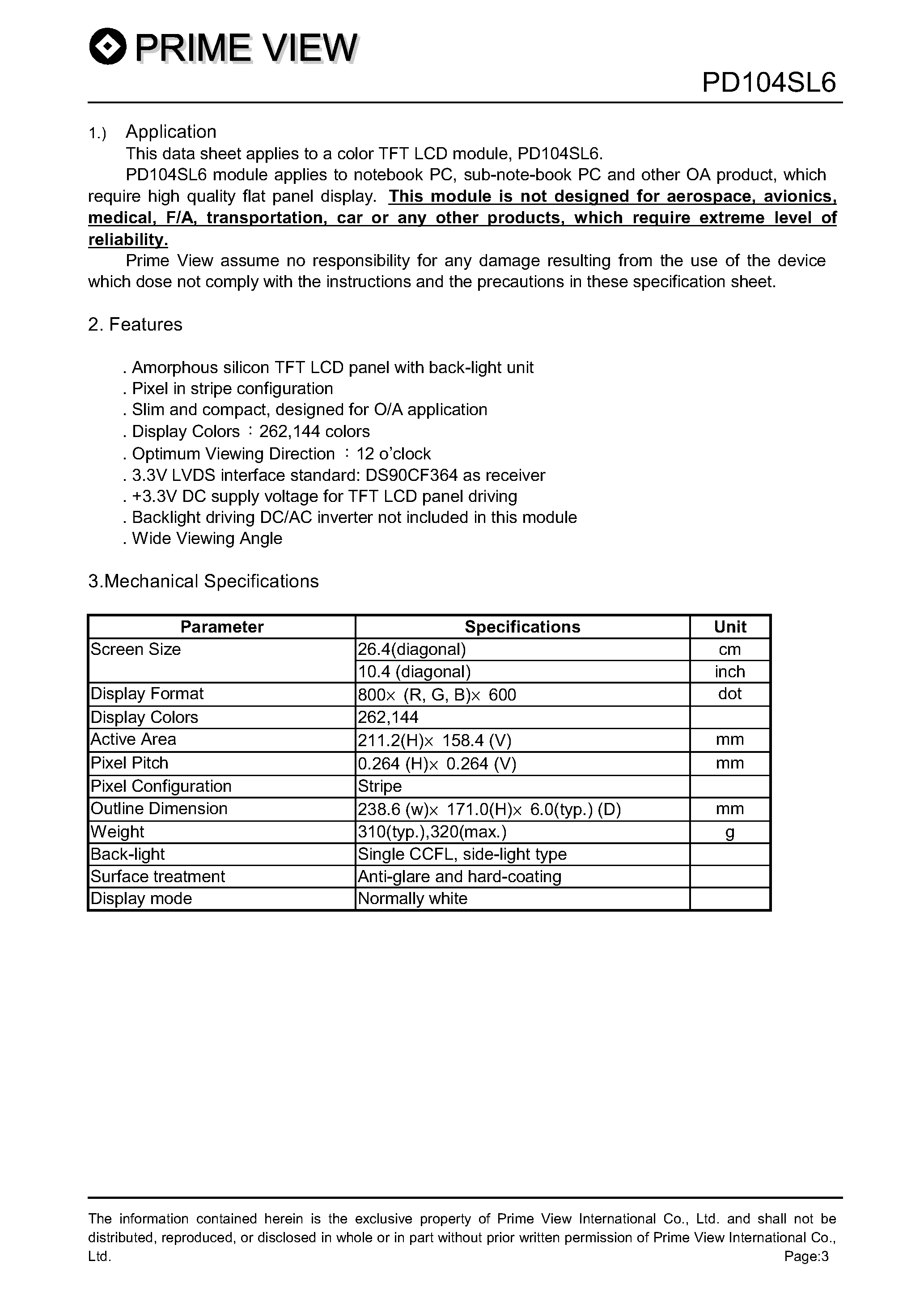 Datasheet PD104SL6 - LCD_Module page 2